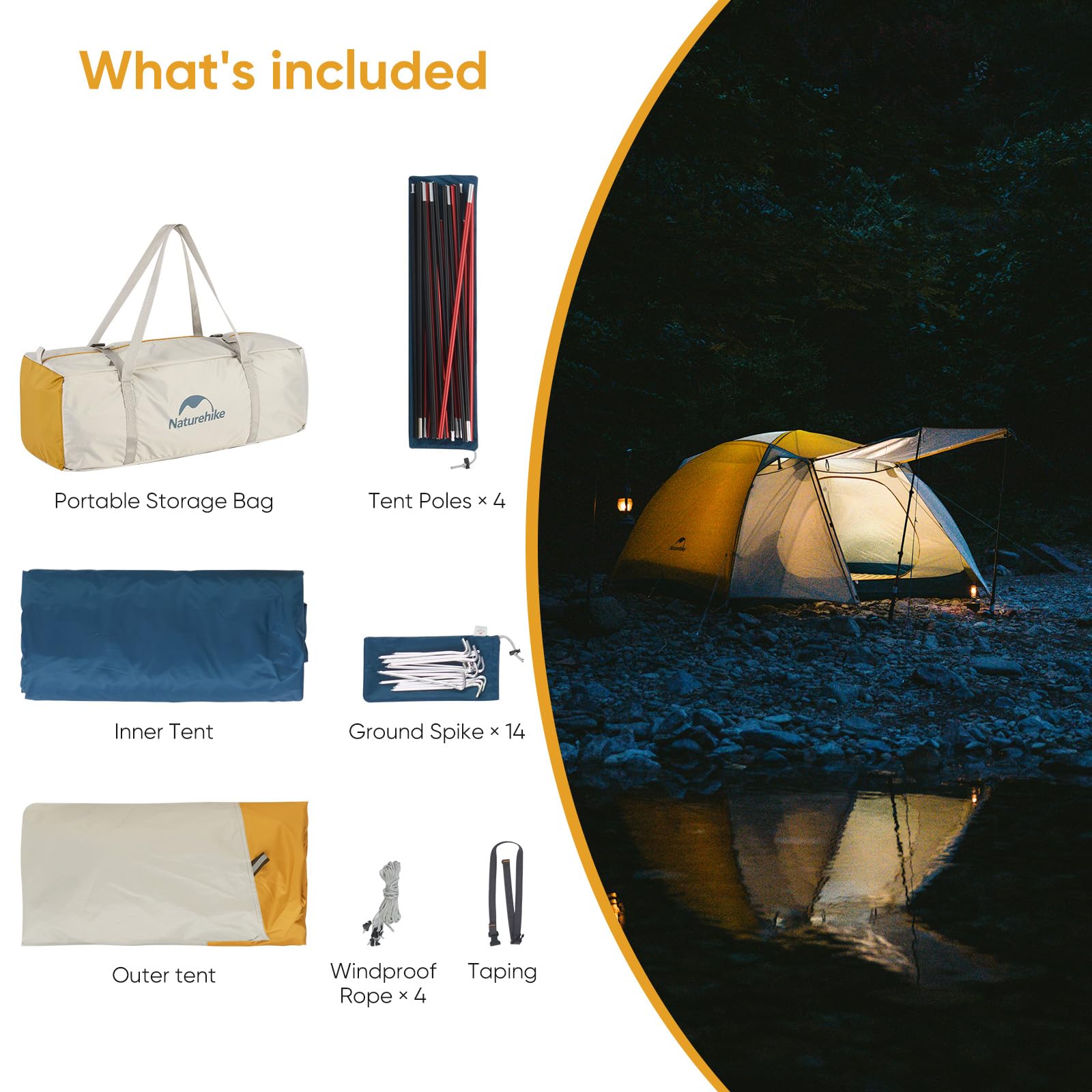 Naturehike Camping Tent, 2/3 Person Double Layer, Instant Easy Setup, Waterproof Pu2000Mm, 54 Mph Wind Resistance, Upf 50+, Outd