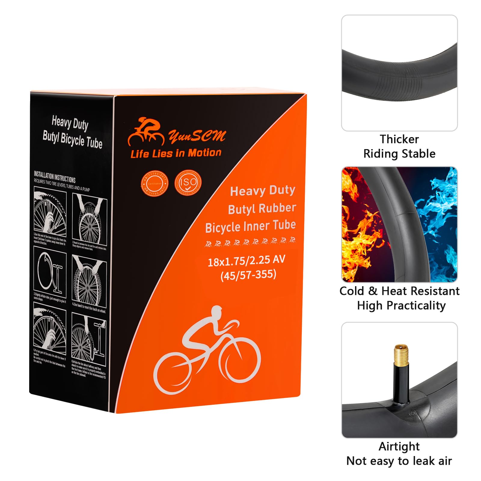 2-Pack 18'' Bike Tubes 18X1.75/2.125 Av33 Schrader Valve Compatible With 18 X 1.75 18 X1.90 18 X 1.95 18 X 2.0 18 X 2.10 18 X 2.