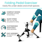 Vive Folding Pedal Exerciser - Under Desk Exercise Bike For Seniors, Elderly - Sit Down Stationary Peddler Equipment For Arm, Le