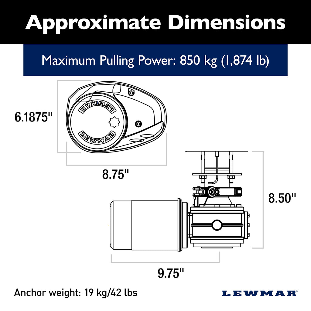 Lewmar 12V/700-Watt V2 Gypsy Only For Electric Power/Sailboats 30'-40' With Stainless Steel Fastfit, Fits 5/16'' G4 Chain, Max P