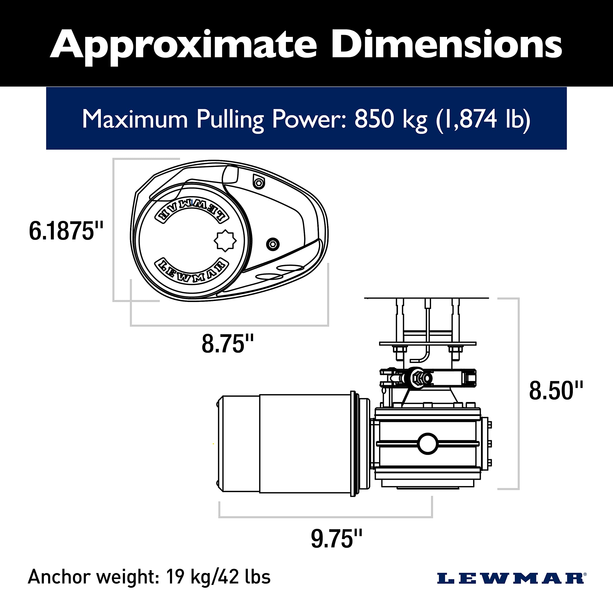 Lewmar 12V/700-Watt V2 Gypsy Only For Electric Power/Sailboats 30'-40' With Stainless Steel Fastfit, Fits 5/16'' G4 Chain, Max P
