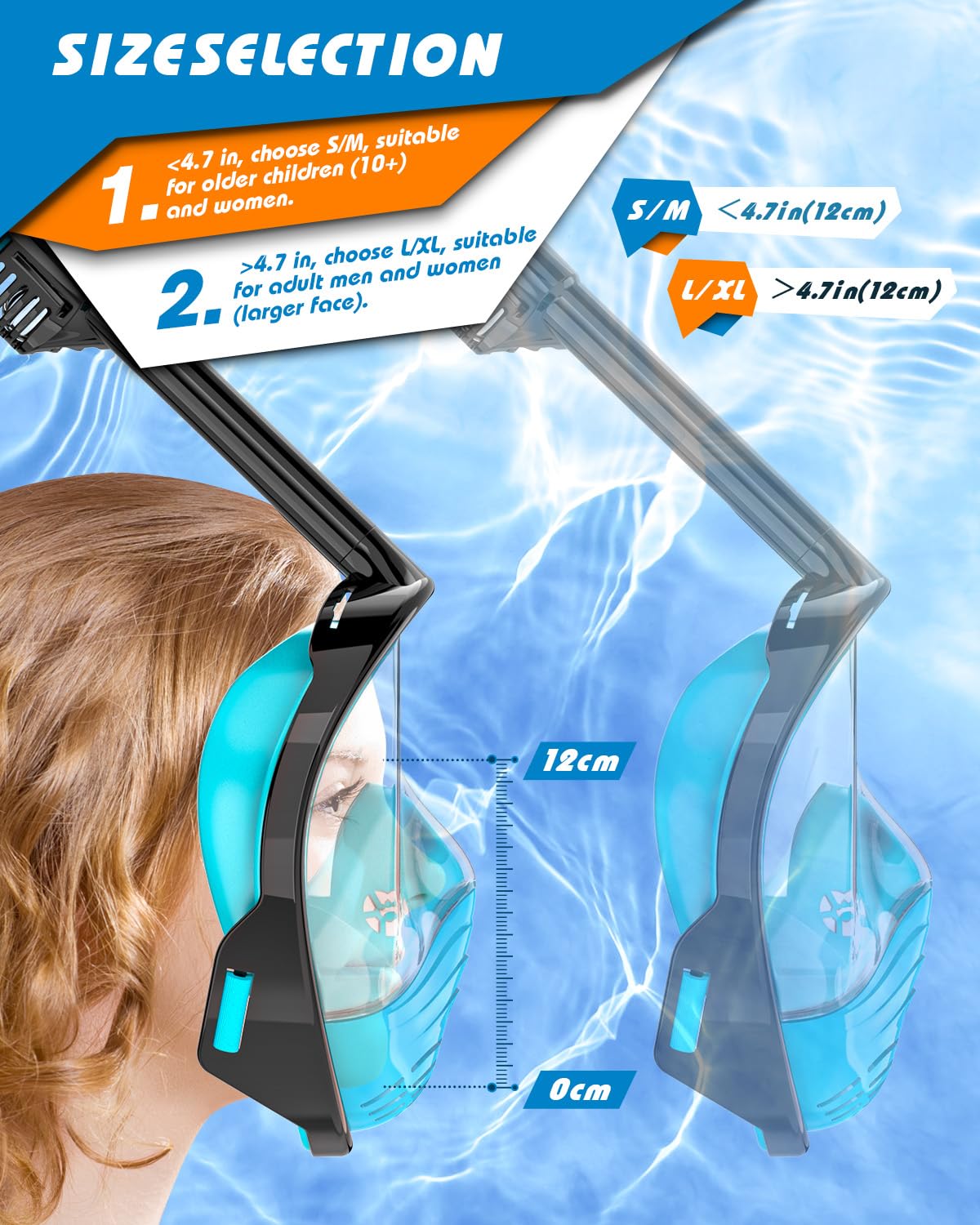 QingSong Full Face Snorkel Mask for Adults, Snorkeling Gear with Camera Mount, 180 Degree Panoramic View Snorkel Set Anti-Fog An