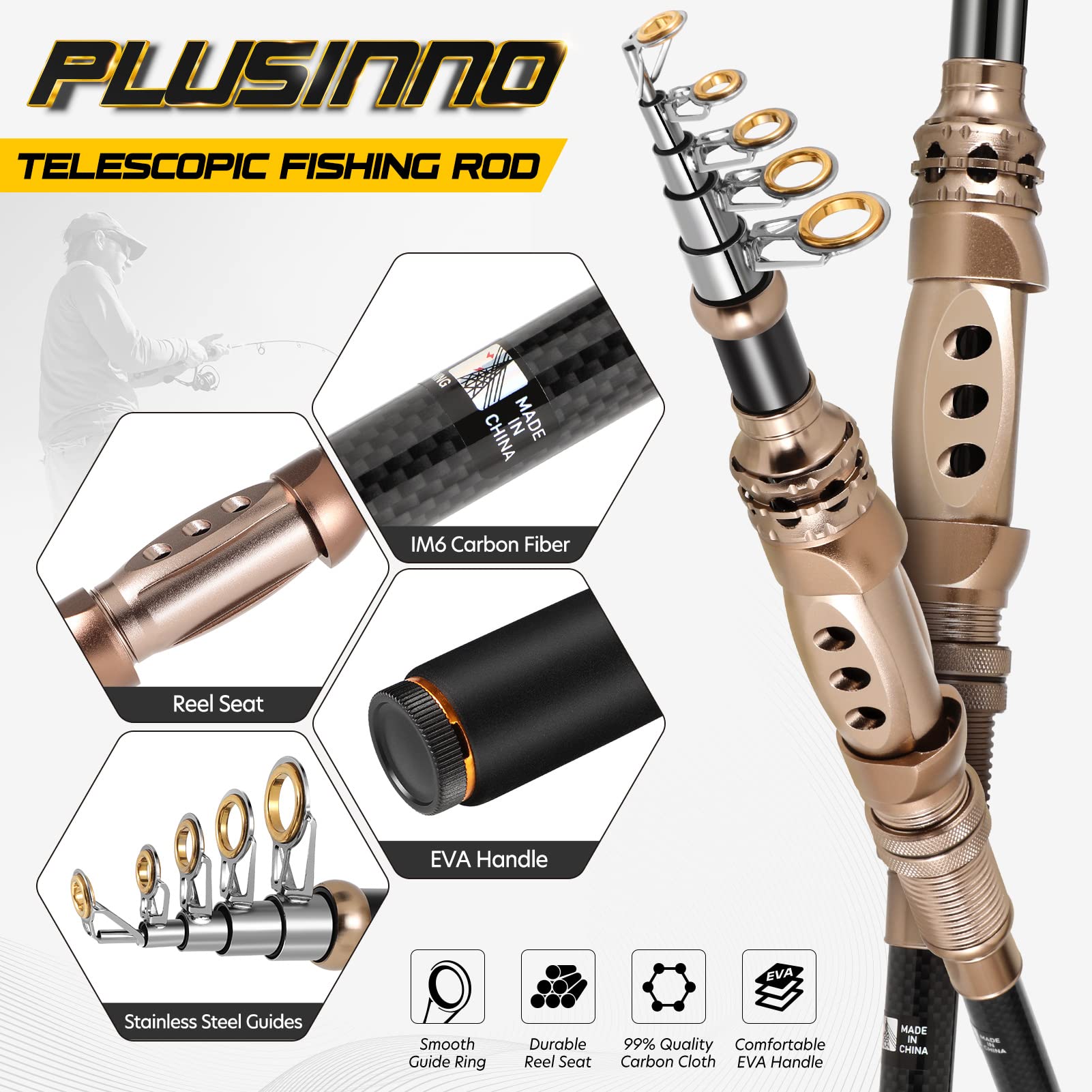 Plusinno Spin Spinning Rod And Reel Combos Carbon Telescopic Fishing Rod With Reel Combo Sea Saltwater Freshwater Kit Fishing Ro