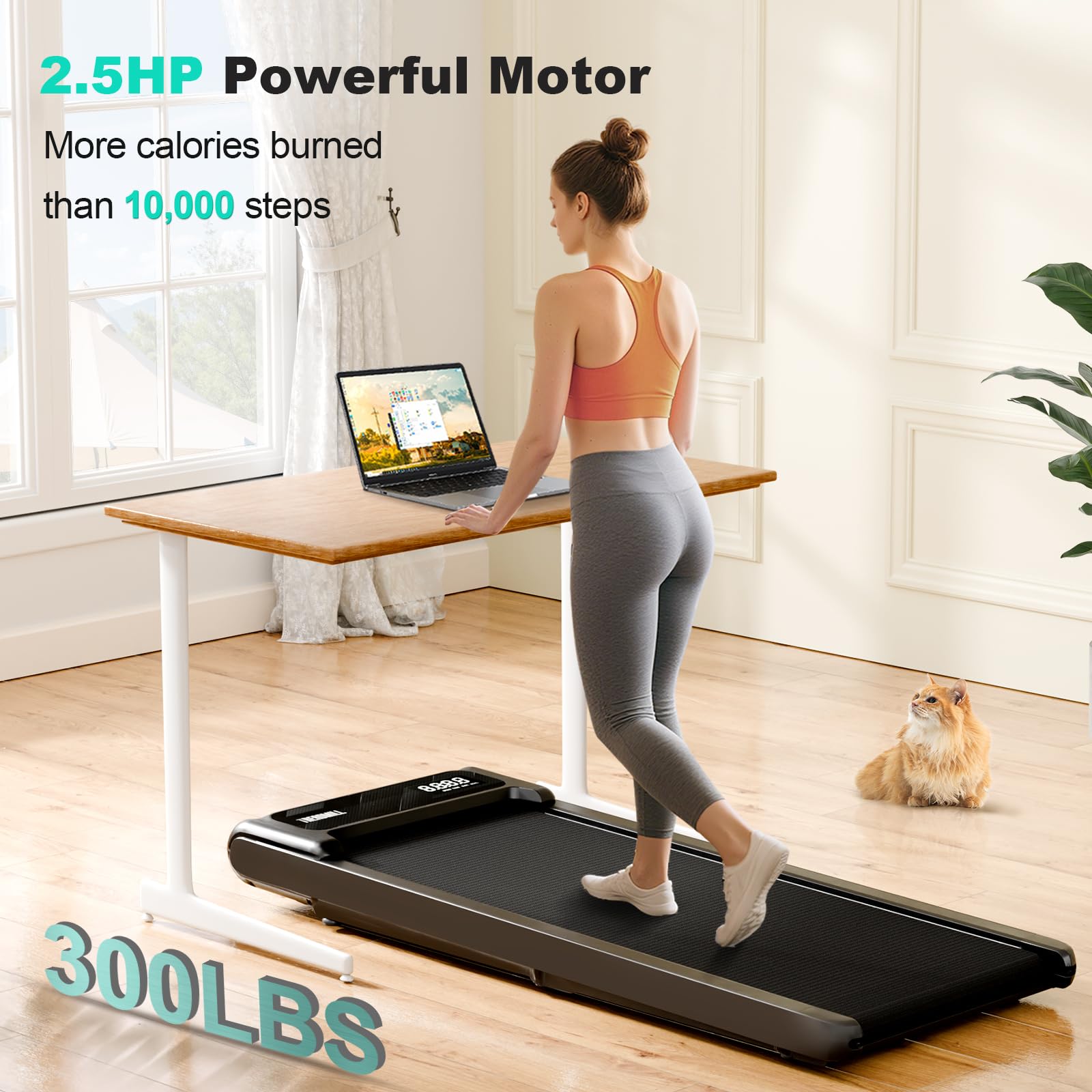 Walking Pad Treadmill, Walking Pad With Handle Bar, 2.5 Hp Under Desk Treadmills For Home Office, 3 In 1 Foldable Treadmills Sup
