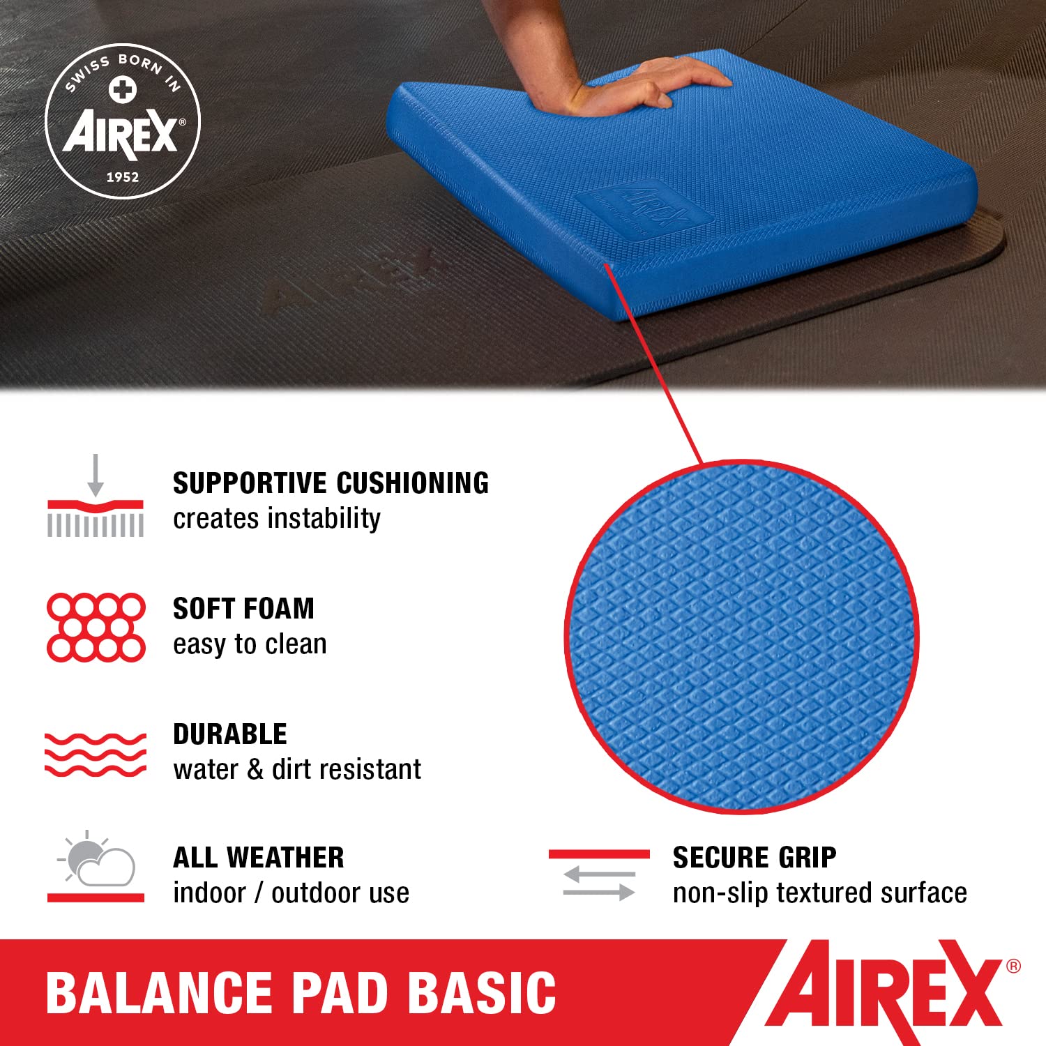 Airex Balance Pad Basic - Stability Trainer For Balance, Stretching, Physical Therapy, Exercise, Mobility, Rehabilitation And Co