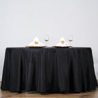 Tableclothsfactory 132 Inch Black Round Tablecloth - Linens Polyester Table Cloth, Stain And Wrinkle Resistant Washable Table Co