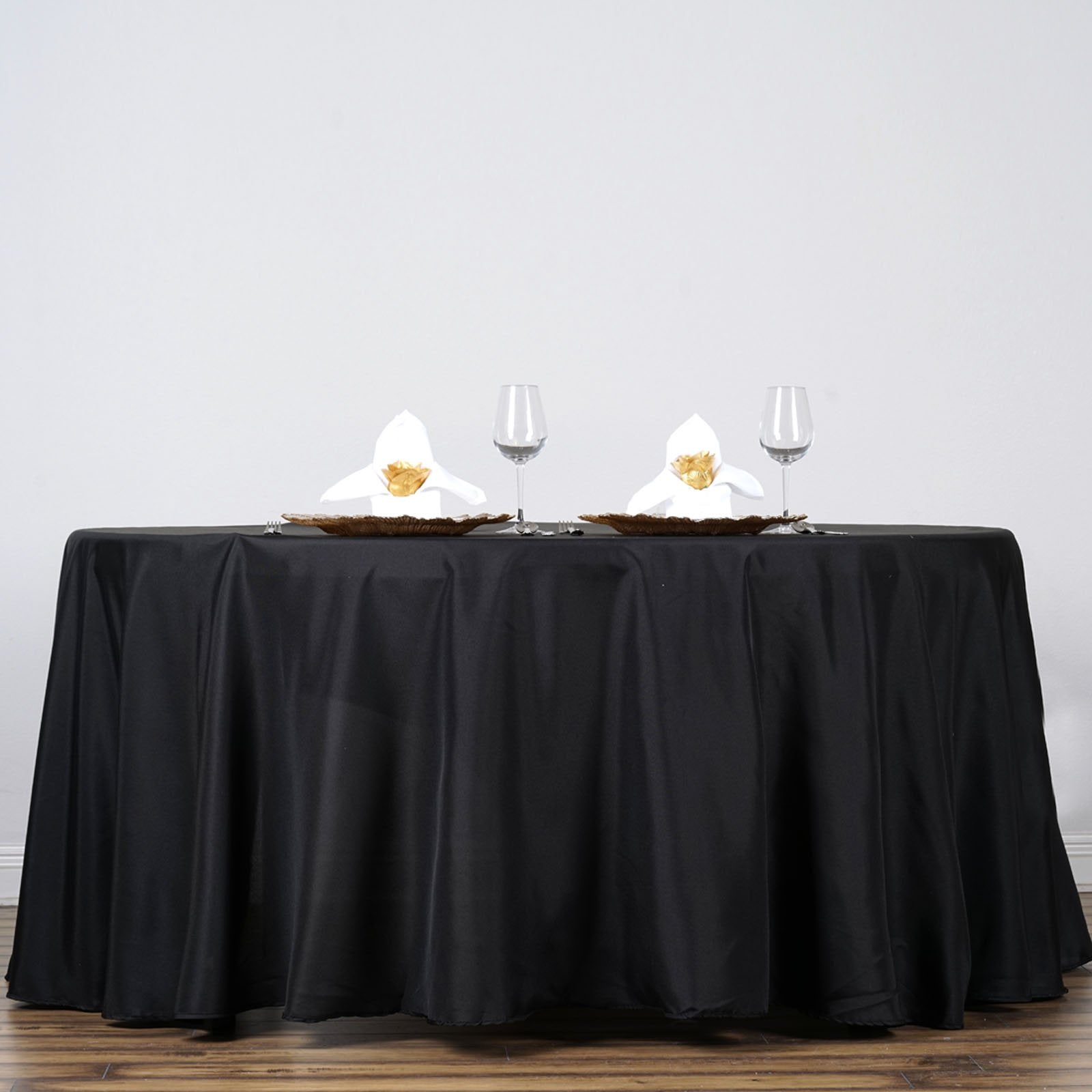 Tableclothsfactory 132 Inch Black Round Tablecloth - Linens Polyester Table Cloth, Stain And Wrinkle Resistant Washable Table Co