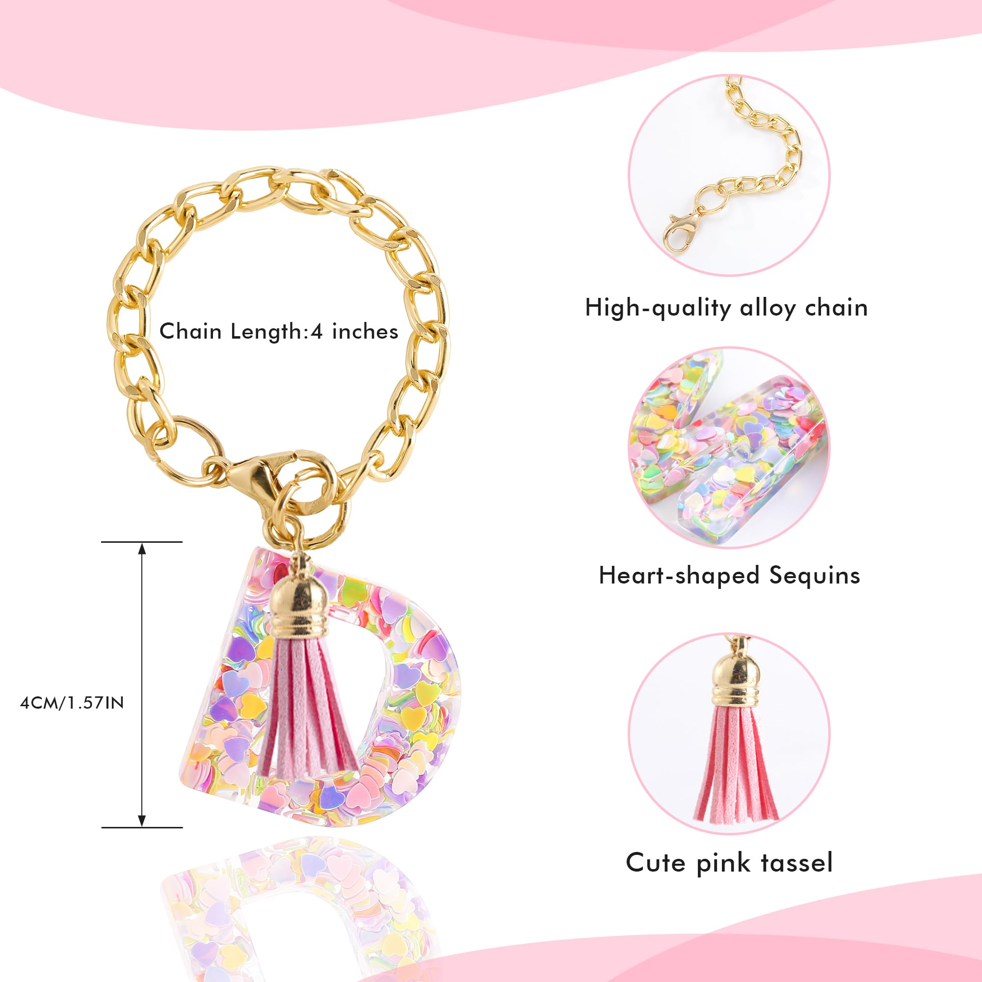 Letter Charm Accessories for Stanley Cup 1 PCS Cute Initial Keychain Handle Charm for Stanley Tumbler for Women Pink Letter D