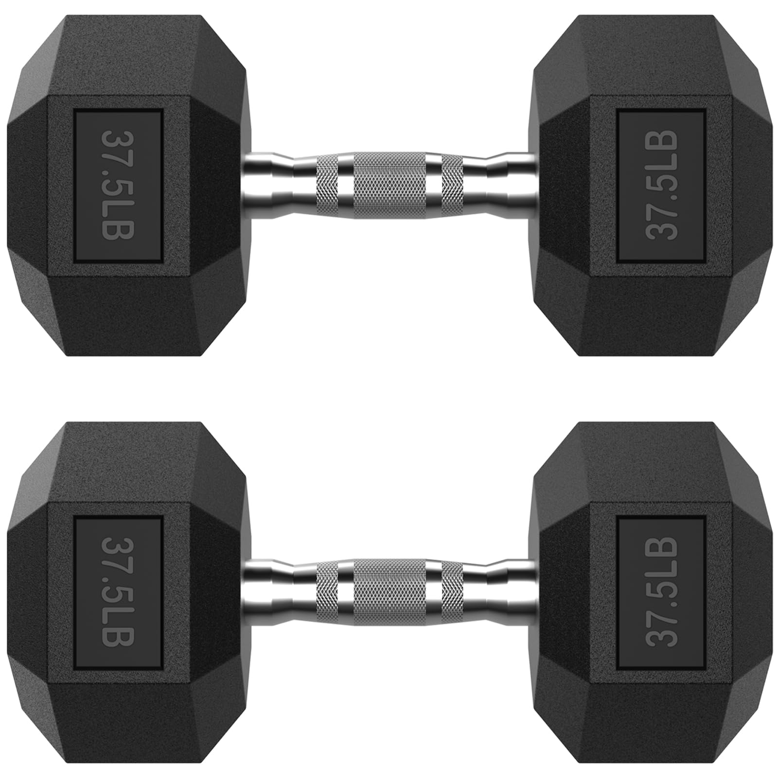 HANDBODE 37.5LB Hex Dumbbell Pair, Rubber Encased Hexagonal Hand Weights for Strength Training, Workout & Exercise