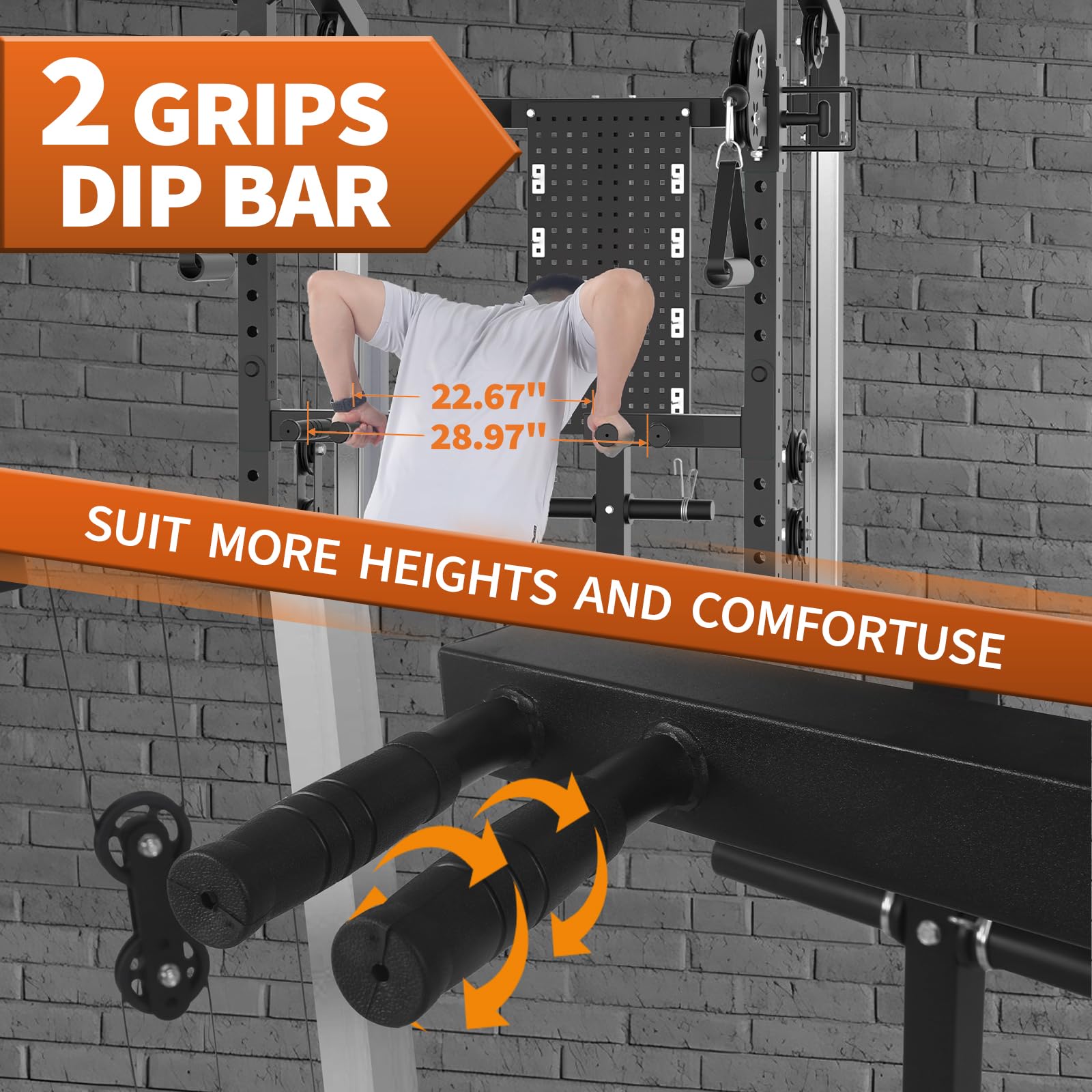 Power Cage, 2000 LB Squat Rack with Dual Pulley Cable Crossover, Multi-Function Home Gym Power Rack with Attachments, Full Body