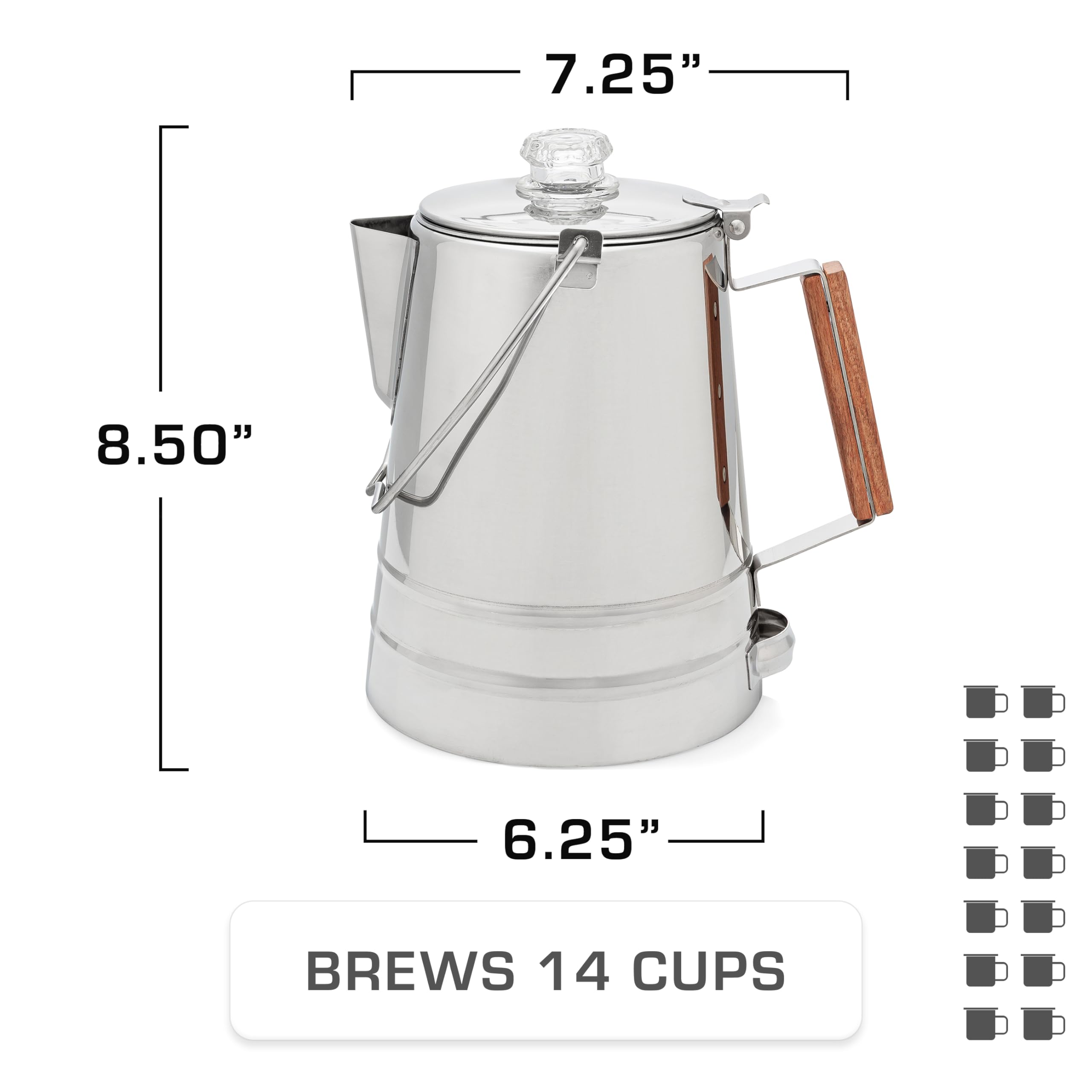 Coletti Butte Camping Coffee Pot - Campfire Coffee Pot - Stainless Steel Coffee Maker For Outdoors Or Stovetop (14 Cup)