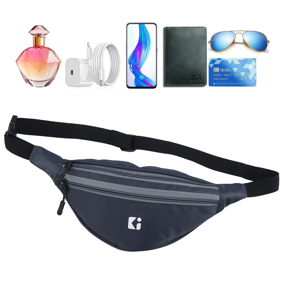 Kuber Industries Nylon Waist Bag With Zip & Adjustable Strap | Fanny Pack For Hiking, Travel, Camping, Running And Sports| Hip P