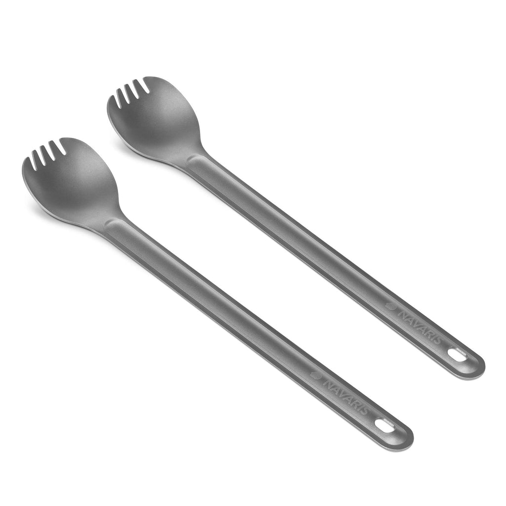 Navaris Long Handle Titanium Sporks (Set Of 2) - 84 (215Cm) Long Metal Spork Set For Backpacking And Camping - Strong Ultra Ligh