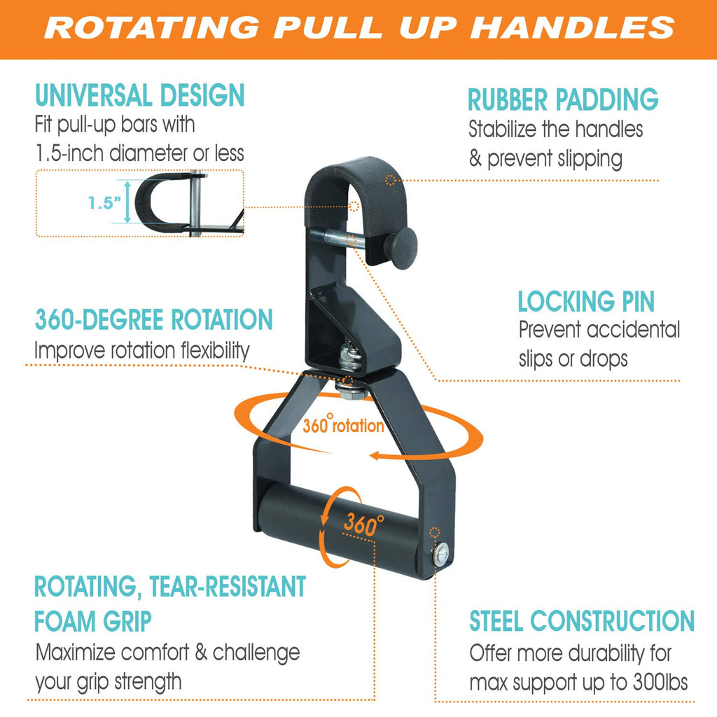 Yes4All Rotating Pull Up Handles For Pull Up Bar/Pull Up Grips/Barbell Handles With Non-Slip & Foam Pad Grips - Twist Motion For
