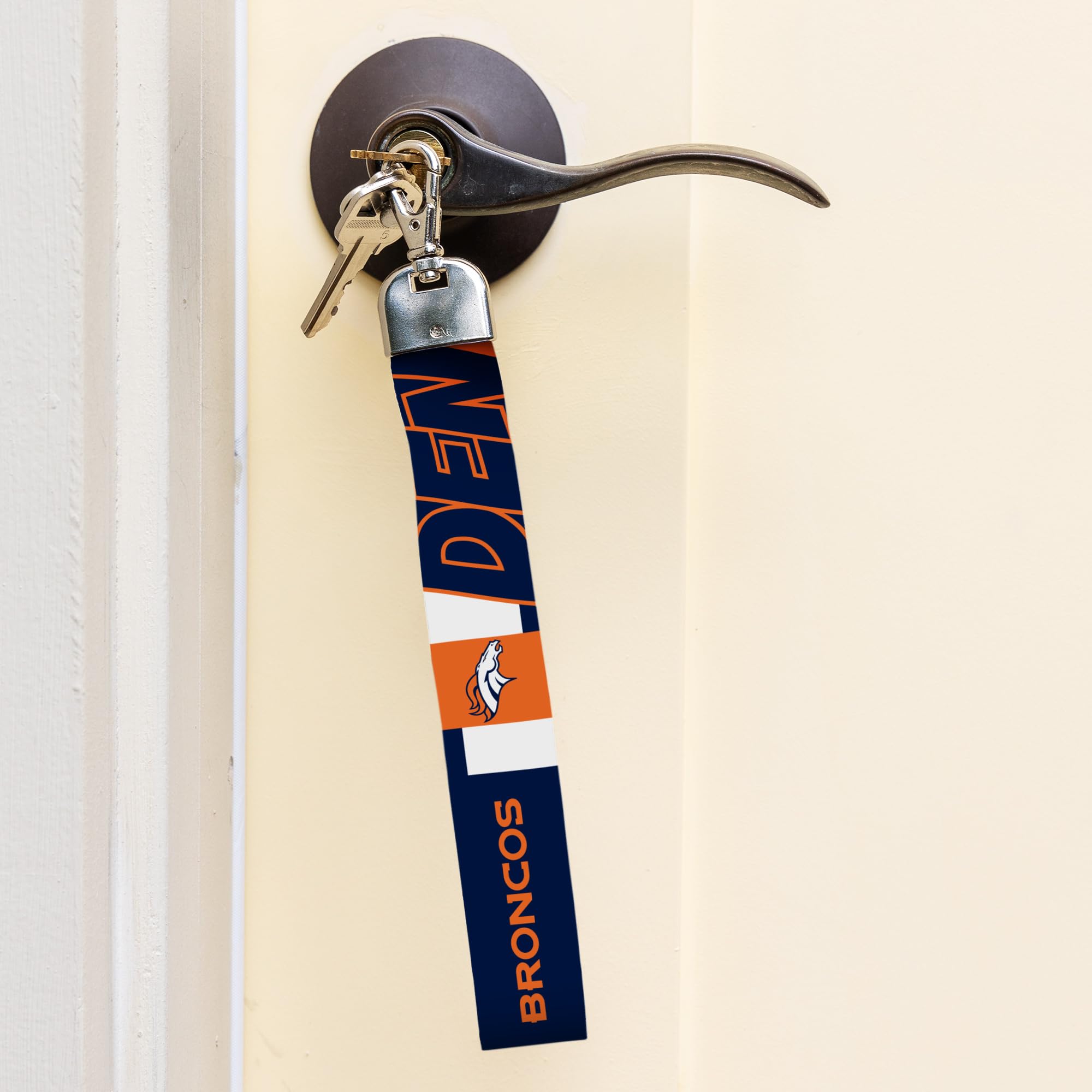 Rico Industries Nfl Football Denver Broncos Standard Wrist Lanyard Key Chain, Cute Wristlet Strap Keychain Holder For Women Men