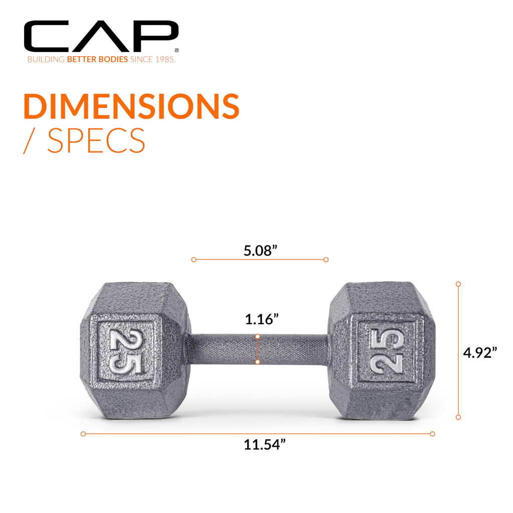 Cap Barbell Cast Iron Hex Dumbbell, Pair, 25 Lb