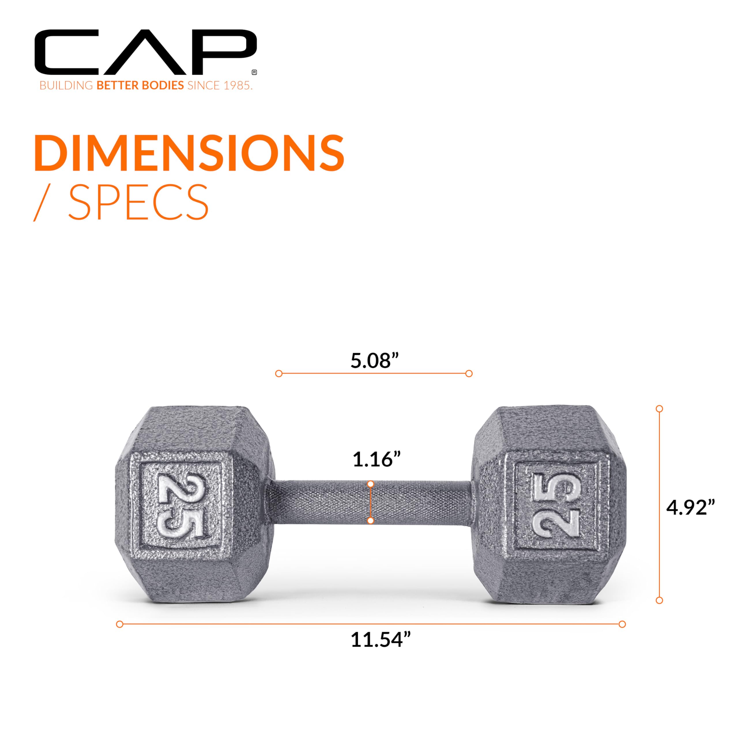Cap Barbell Cast Iron Hex Dumbbell, Pair, 25 Lb
