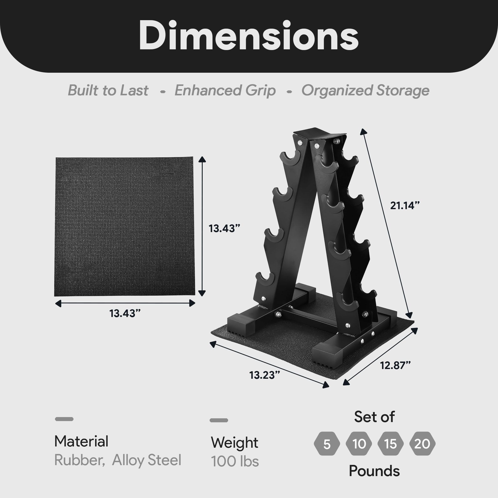 BalanceFrom Rubber Coated Hex Dumbbell Set with A-Frame Rack, Black - Solid Cast Iron Home Gym Weights with Chrome Handles for F