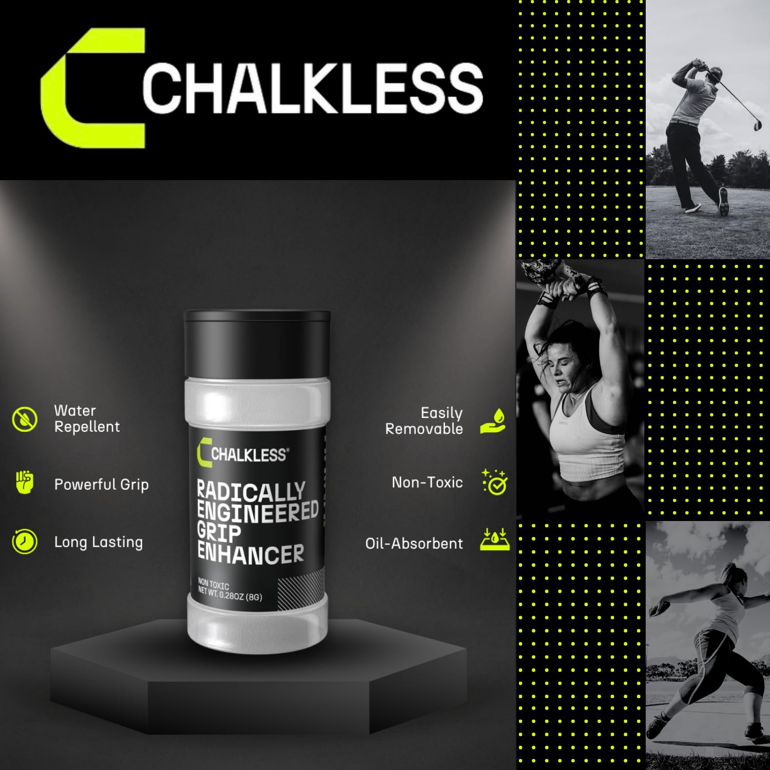 Chalkless Grip Enhancer, Less Mess Non Toxic Replacement for Liquid Chalk, Grip Solution for Weightlifting, Gaming, Tennis, Golf
