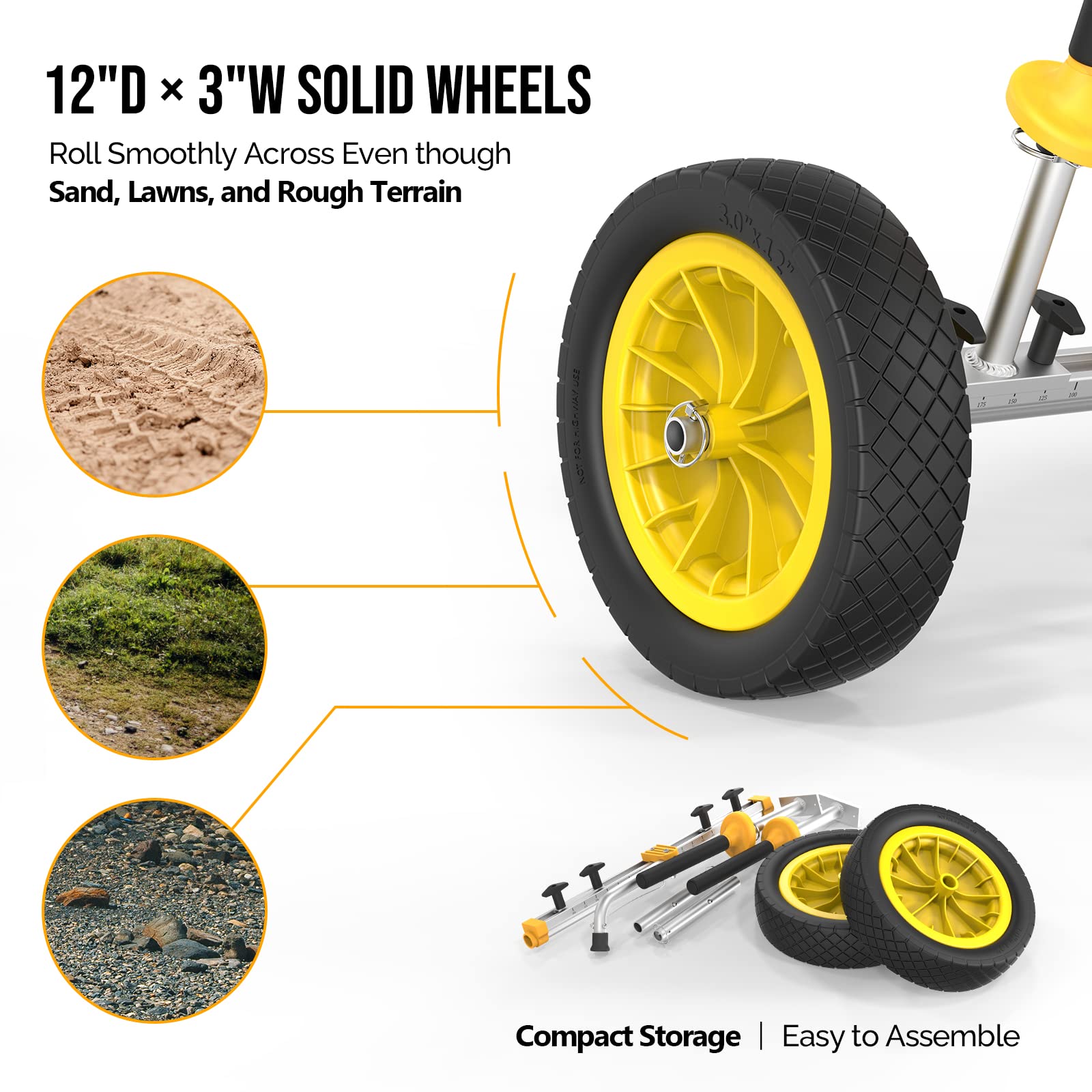 Bonnlo Kayak Cart Dolly Plug-In Kayak Wheels Width Adjustable 6.3''-18.7'' Detachable Canoe Cart 1'' Diameter Posts With 12'' So