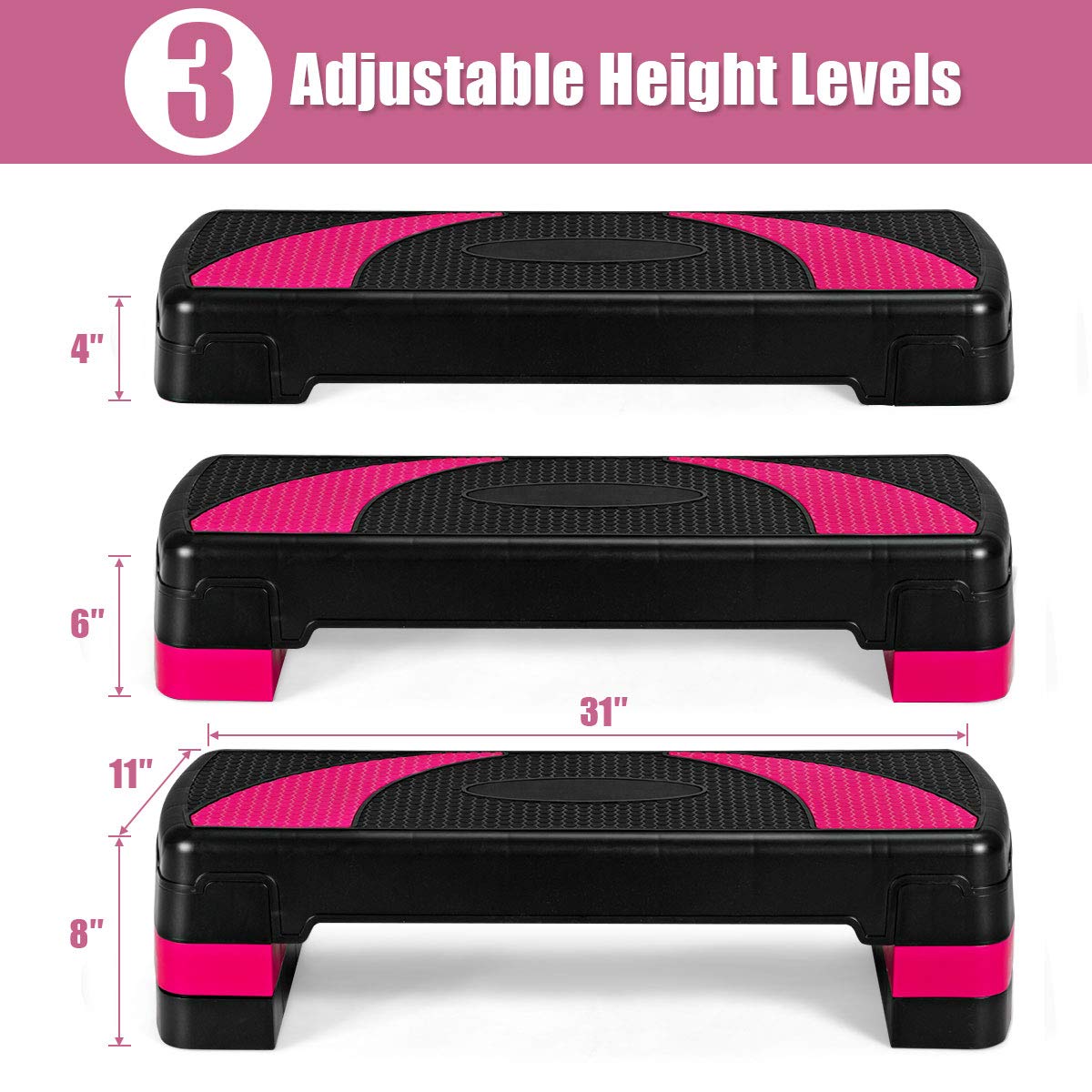 Goplus 31'' Aerobic Exercise Stepper Deck, 4    6    8   Levels Height Adjustable Fitness Workout Step Platform Trainer With Ris