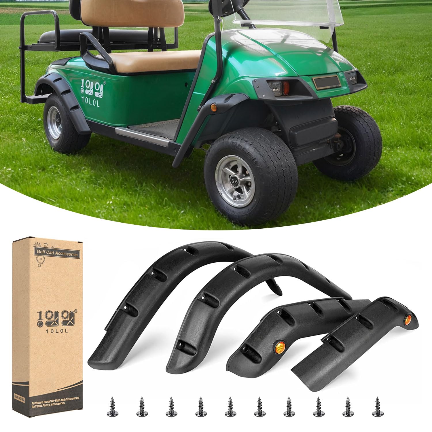 10L0L Golf Cart Standard Fender Flares Front And Rear For Ezgo Txt 1998-2013 Gas/Electric Golf Carts With Metal Hardware (Set Of