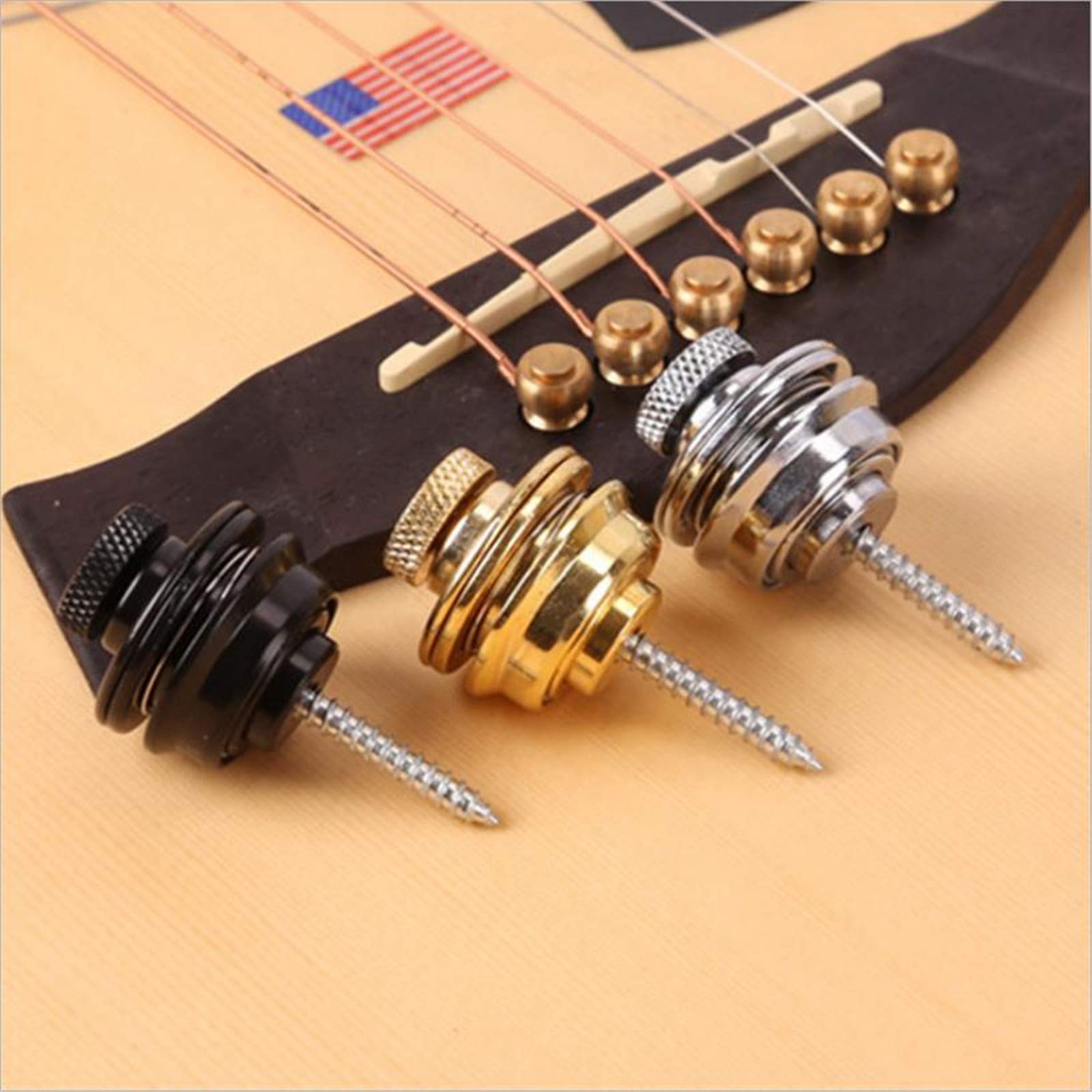 Miwayer Guitar Strap Locks Flat Round Head Heavy Duty Metal Button Security Straplock, Dual Design Strap Retainer System 4Pcs Wi