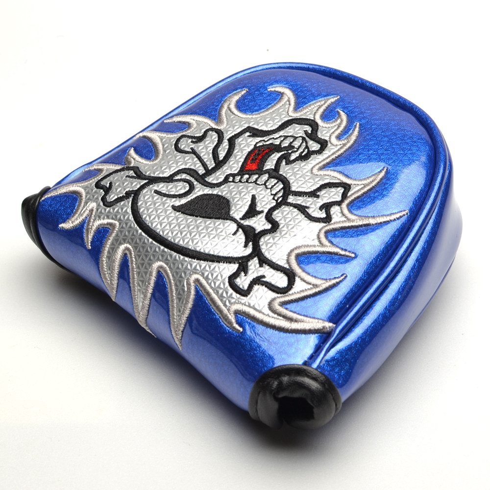 Gooaction Skull Golf Club Heel Shafted Mallet Putter Cover Magnetic Closure Design Synthetic Leather Putters Headcover Blue