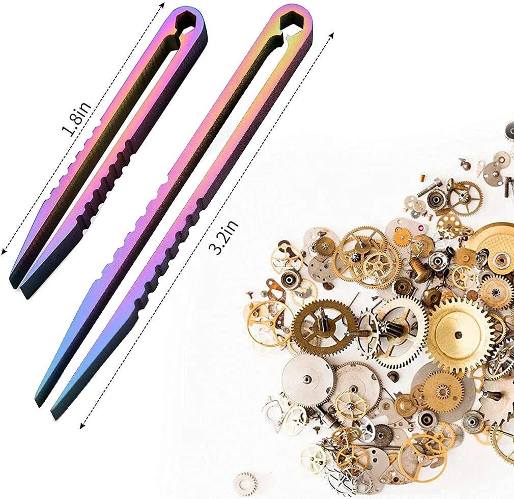 Canku 2Pcs Mini Tweezers Titanium Portable Titanium Alloy Edc Tweezers Survival Camping Outdoor Travel Mini Tool(Color)