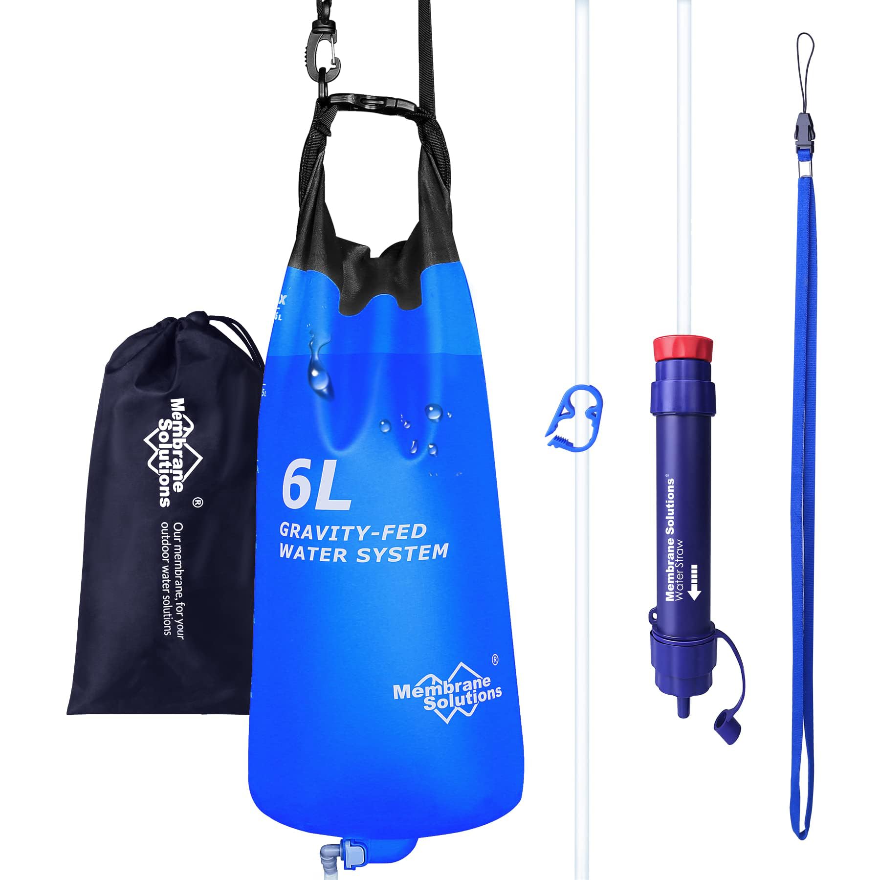 Membrane Solutions Gravity Water Filter Pro 6L, Nsf/Ansi 42&372&401 Certified, 0.1 M Versatile Water Purifier Camping With Adjus