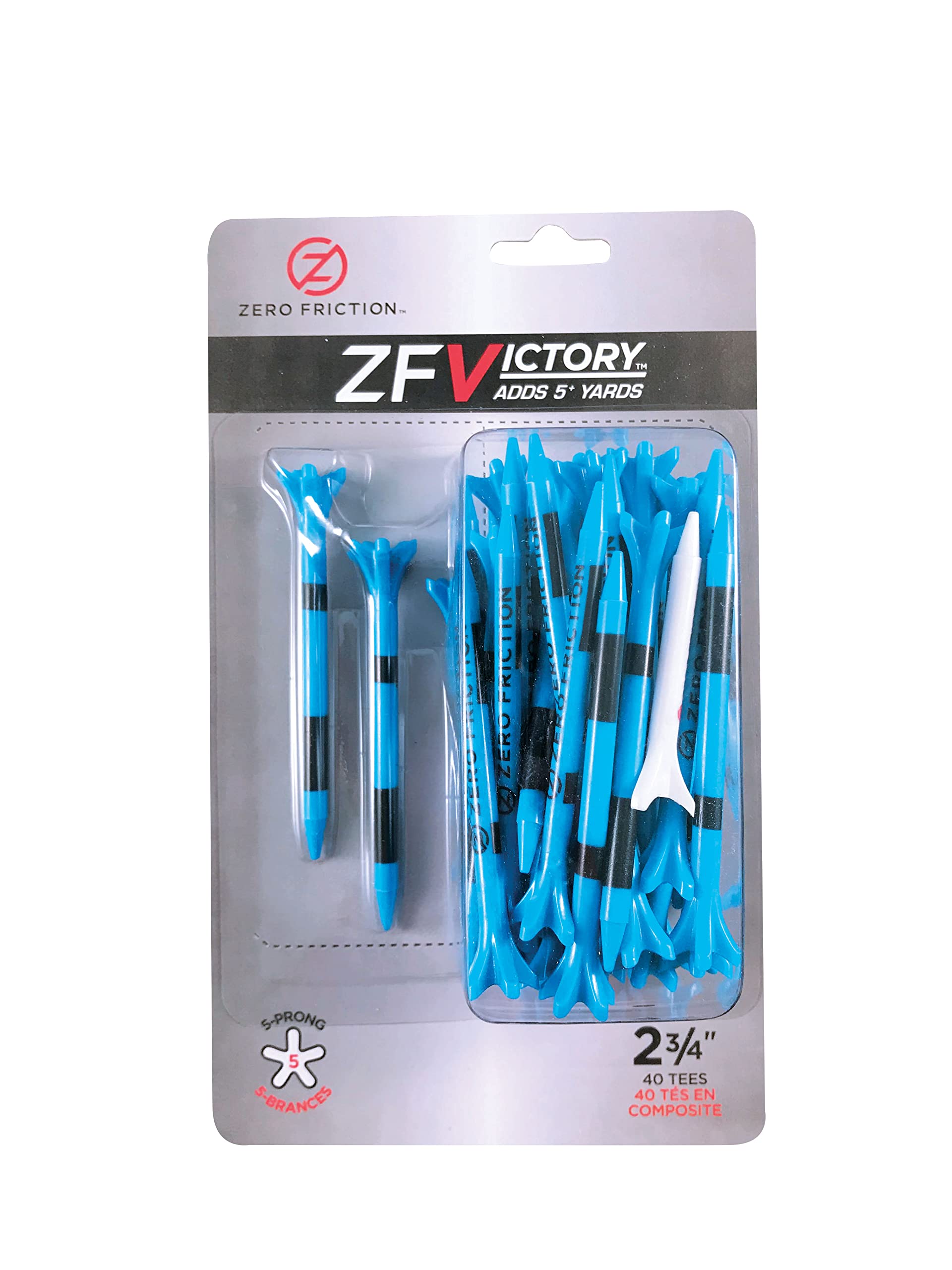 Zero Friction Victory 5-Prong Golf Tees (2-3/4 Inch, Blue, Pack Of 40)