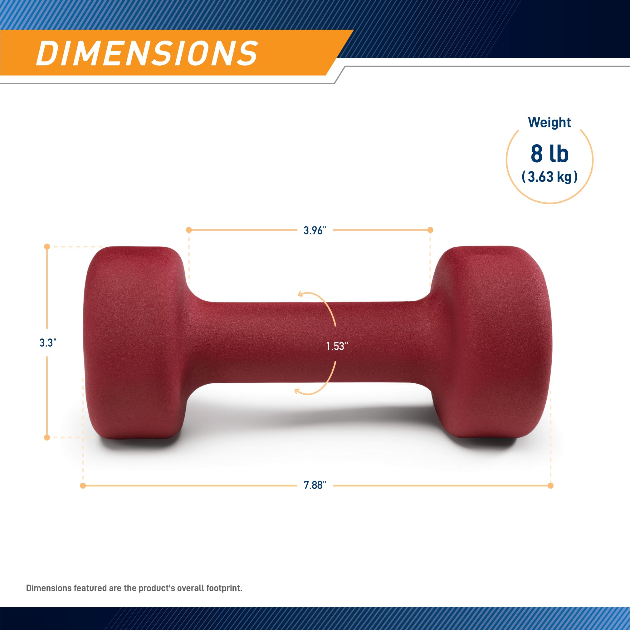 Marcy Neoprene Dumbbell, Single Piece, 8-Lb, Burgundy