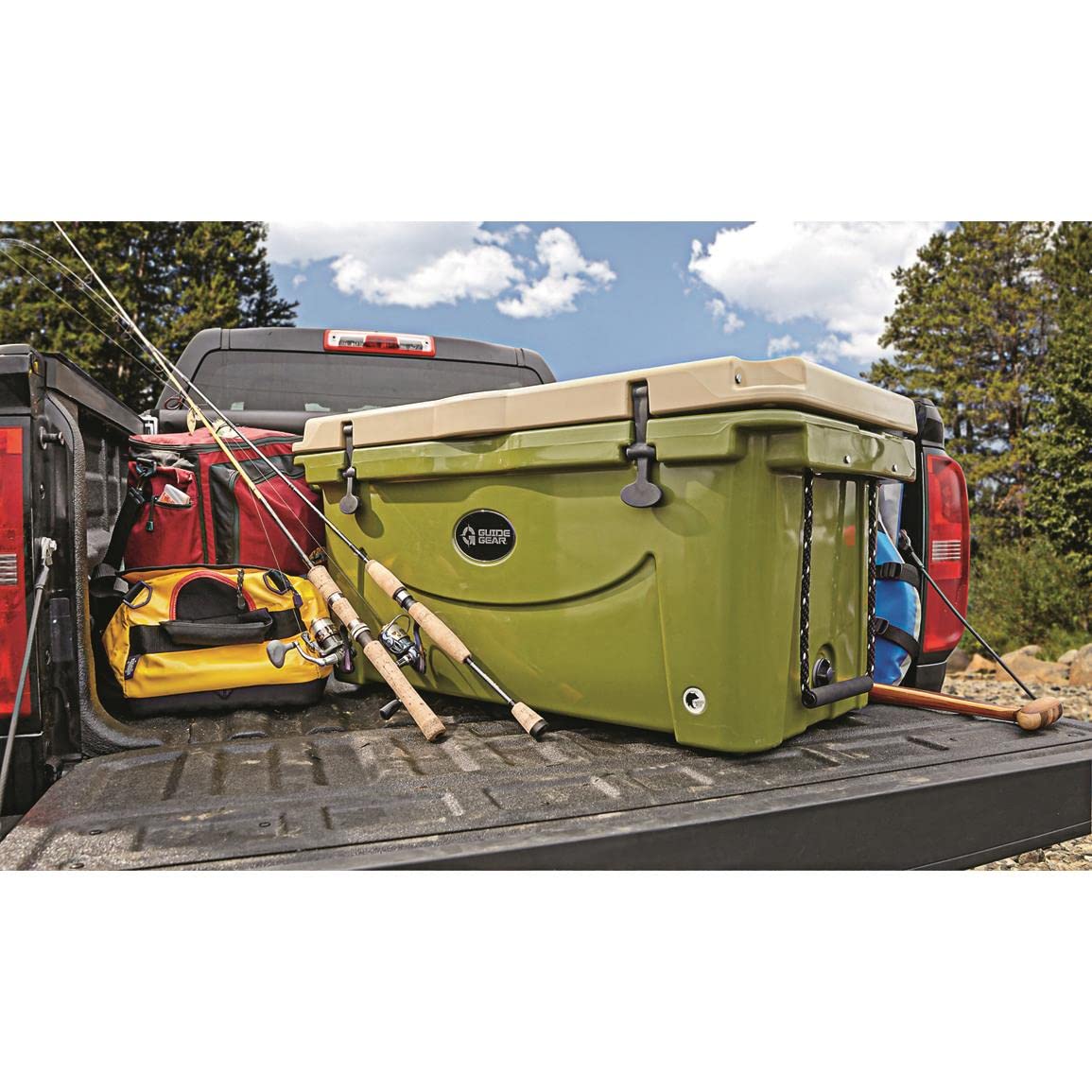 Guide Gear Ice Chest Camping Cooler Large And Rotomolded 90 Quart, Grizzly Bear Resistant, Tan/Green