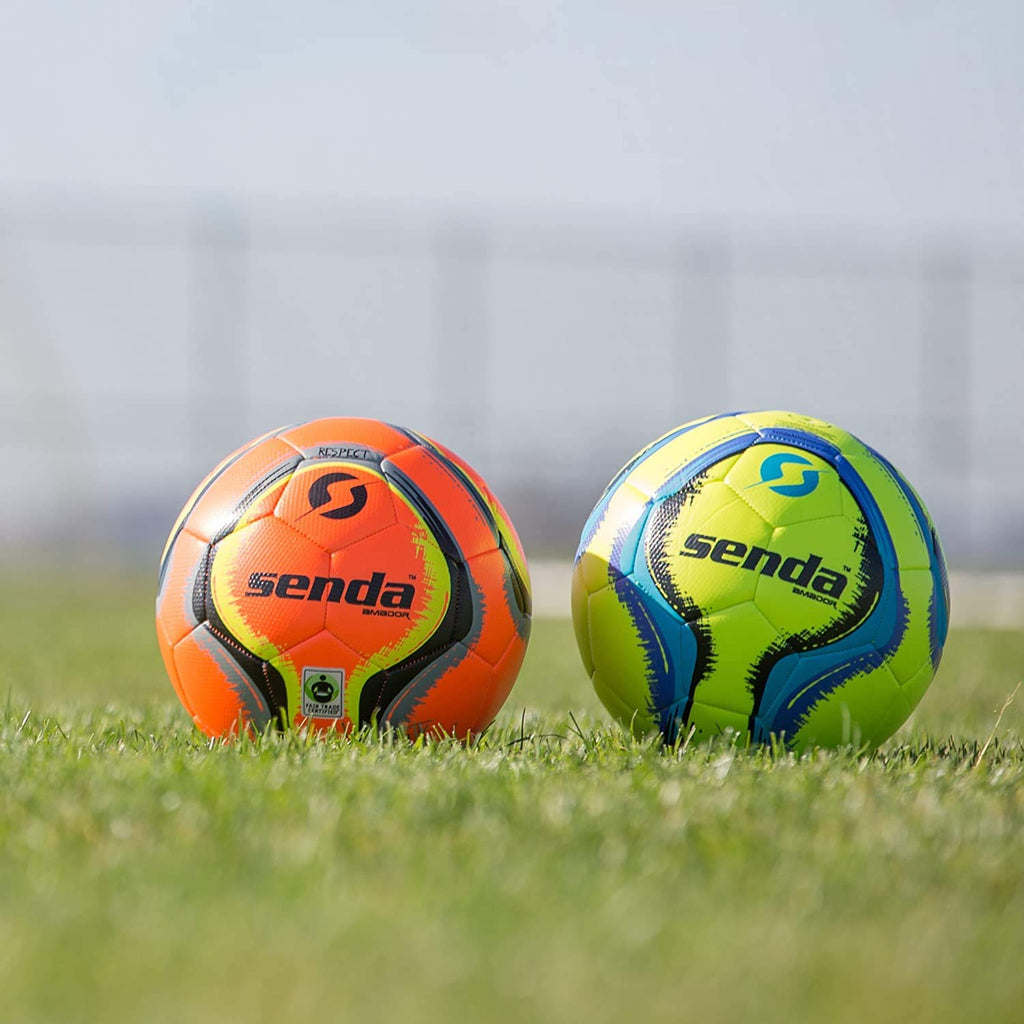 Senda Amador Training Soccer Ball, Fair Trade Certified, Yellow/Light Blue, Size 4 (Ages 8-12)