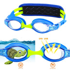 RUIGAO Kids Swim Goggles Age 2-6, Toddler Goggles No Hair Pull,UV Protection/Anti Fog/Padded HeadBand (1PK Kids -Blue Fish)