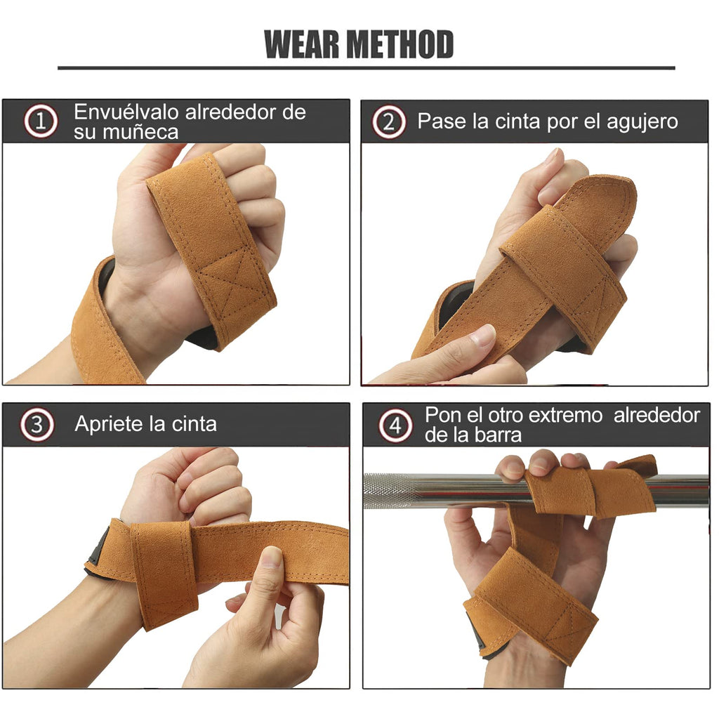 Strong Leather Power Lifting Straps Wrist Grips-Deadlift Straps With Neoprene Wrist Padded And Anti-Skid Silicone-For Weightlift