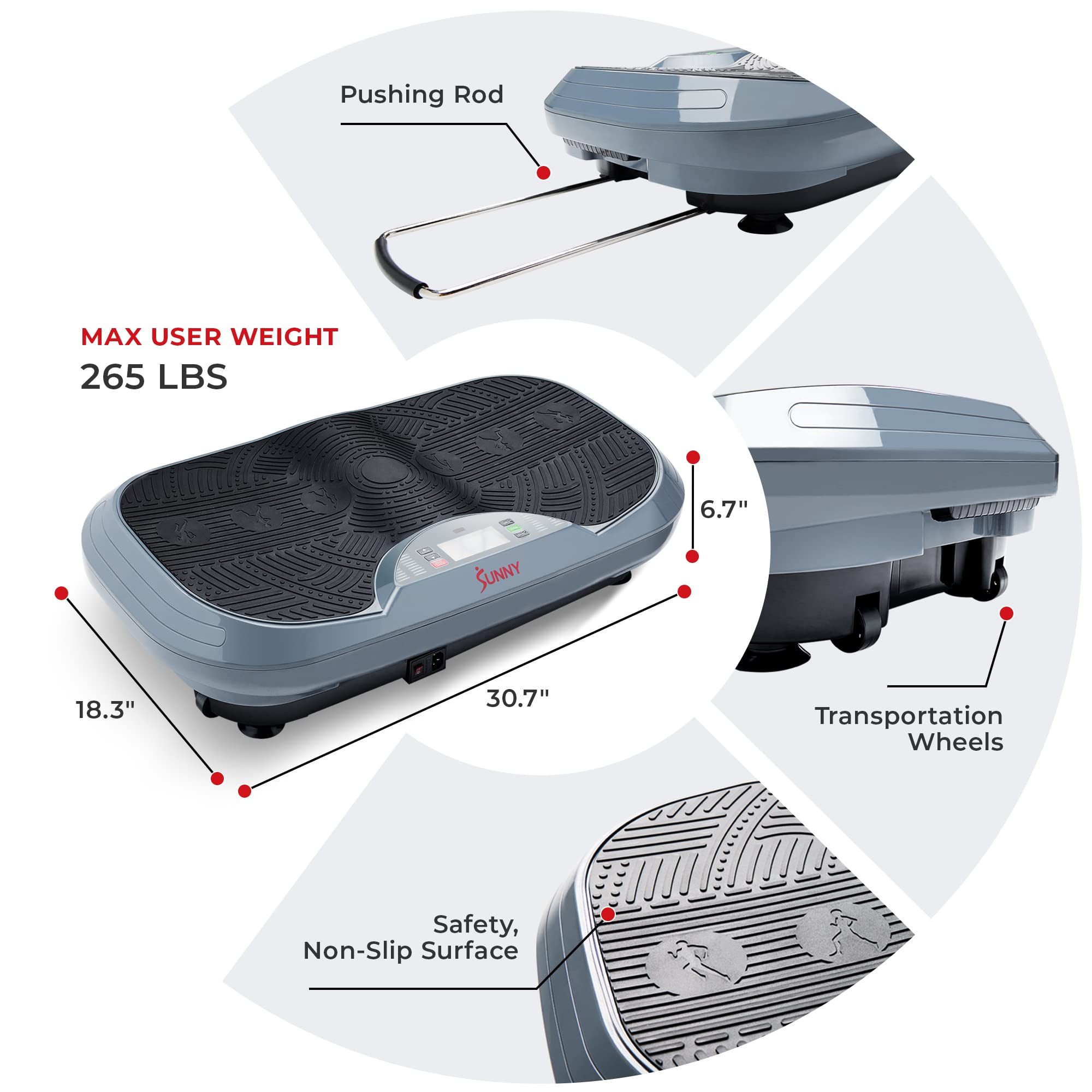 Sunny Health & Fitness Curved Vibration Plate Machine - 3D Vibrating Platform for Lymphatic Drainage & Weight Loss | Whole Body