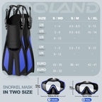 Odoland Kids Snorkeling Packages Snorkel Set, Anti-Fog And Anti-Leak Dry Top Snorkel Mask With Adjustable Swim Fins For Boys And