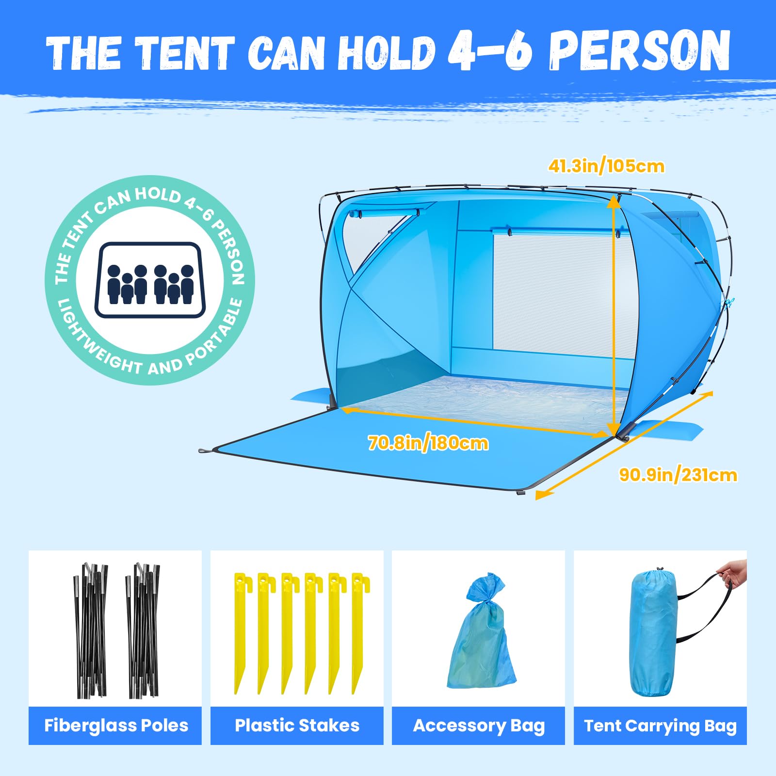Beach Tent Sun Shelter,4-6 Person Beach Shade Tent, Easy Setup Upf 50+ Uv Protection Portable Lightweight Beach Cabana Sun Shade