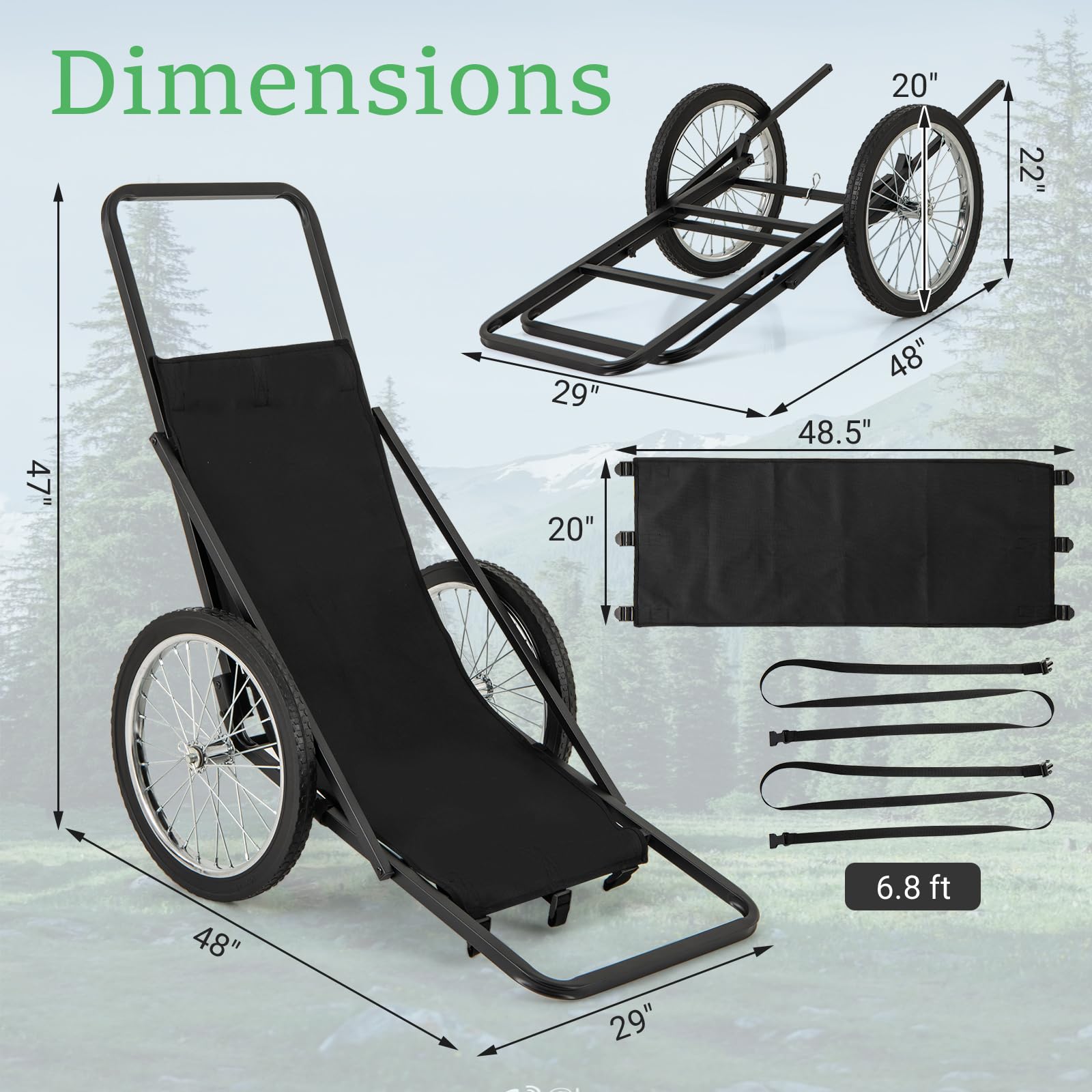 Gymax Deer Cart, 550 Lbs Folding Game Carts With Polyester Liner, 20 Big Wheels, All-Terrain Heavy-Duty Deer Cart Game Hauler Fo