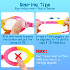 Cooloo Kids Goggles For Swimming For Age 3-15, 2 Pack Kids Swim Goggles With Nose Cover, No Leaking, Anti-Fog, Waterproof, Pink+