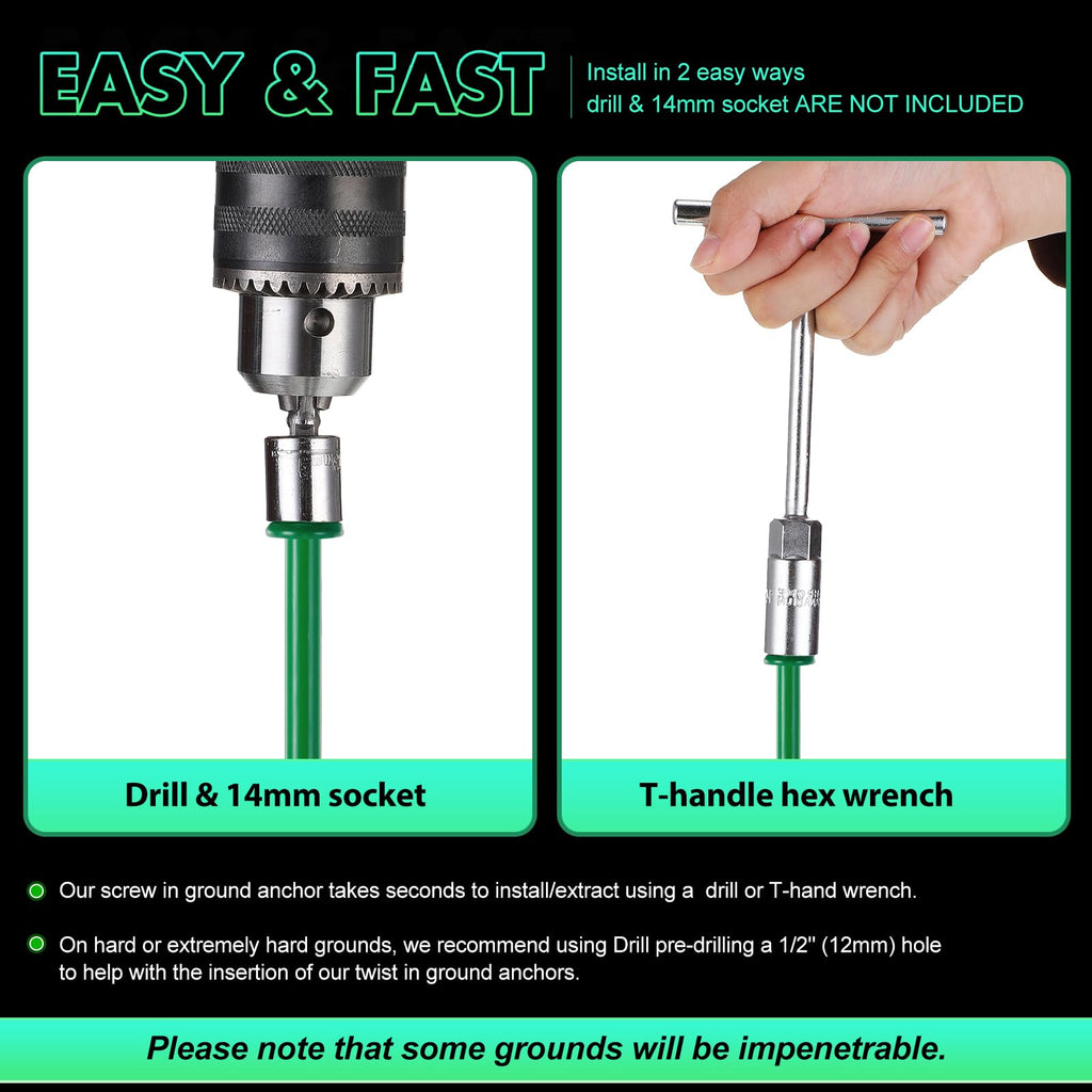 Zhengmy 4 Pcs Ground Anchors Screw In, 12 Inch Heavy Duty Tent Stakes With Trampoline Anchor Hook Ground Stakes For Camping Tent