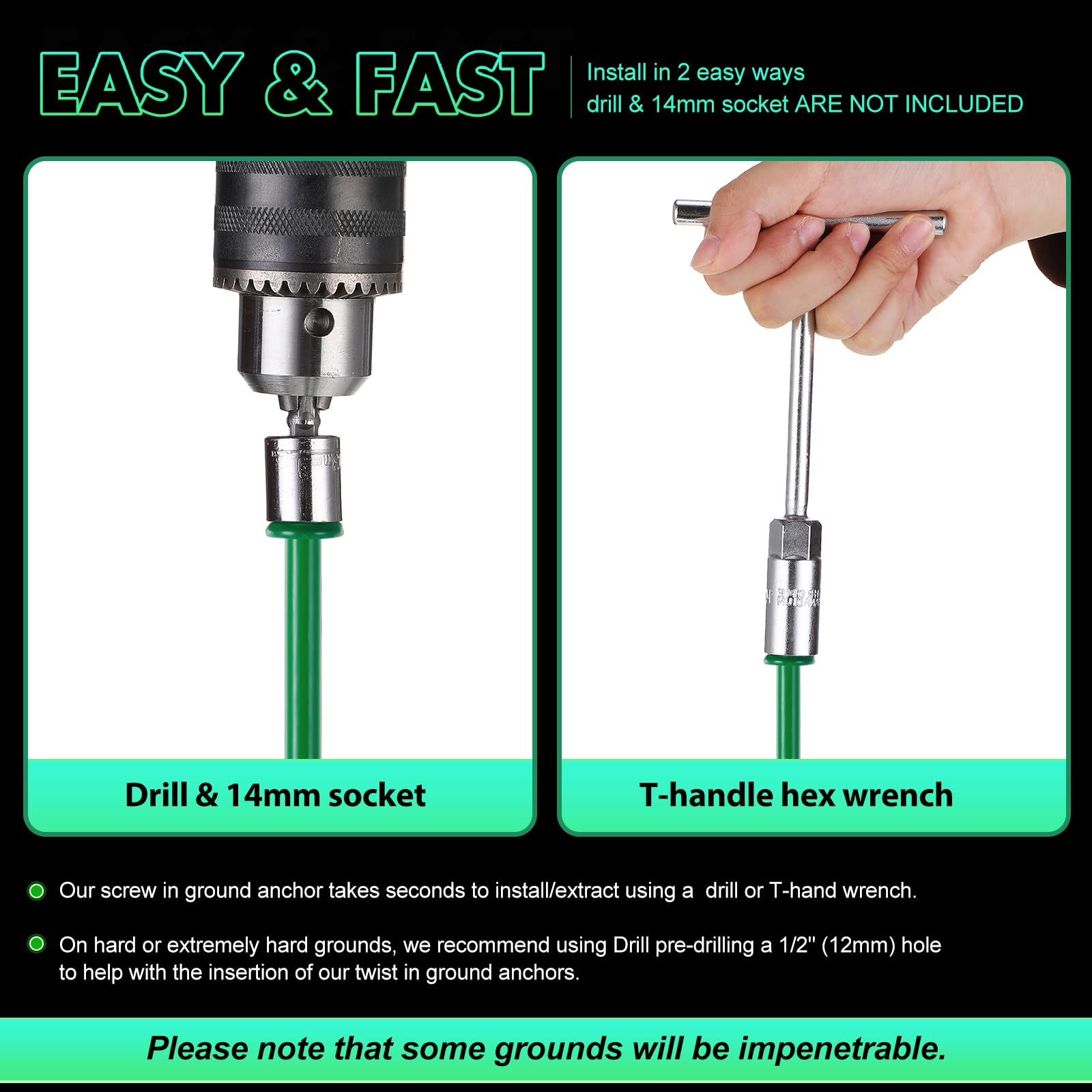 Zhengmy 4 Pcs Ground Anchors Screw In, 12 Inch Heavy Duty Tent Stakes With Trampoline Anchor Hook Ground Stakes For Camping Tent