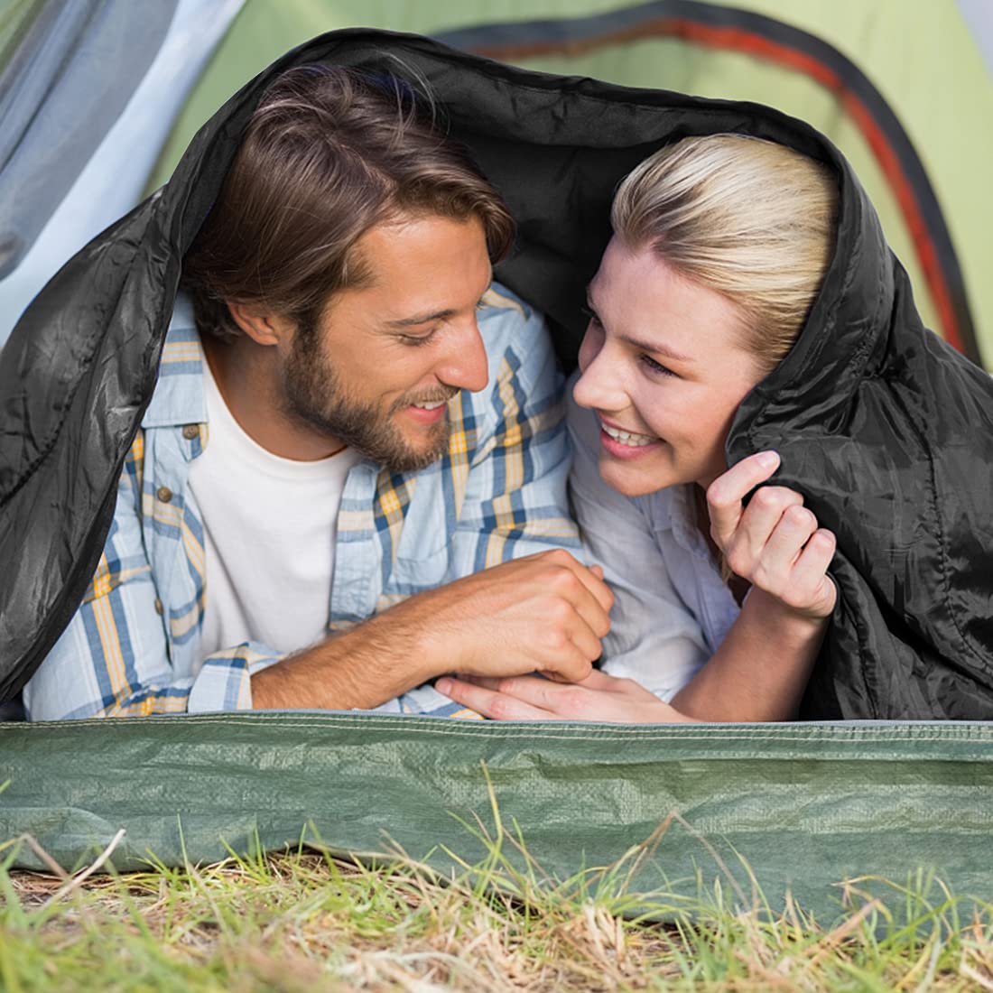 Atarashi Double Sleeping Bags For Adults, 3-4 Seasons Extra Wide Xl Queen Size Two Person Sleeping Bag, Couple Black Sleeping Ba