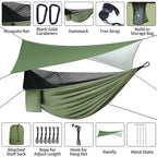 Gymolo Camping Hammock - Hammocks With Mosquito Net Tent And Rain Fly Tarp, Portable Single & Double Nylon Parachute Hammock Wit