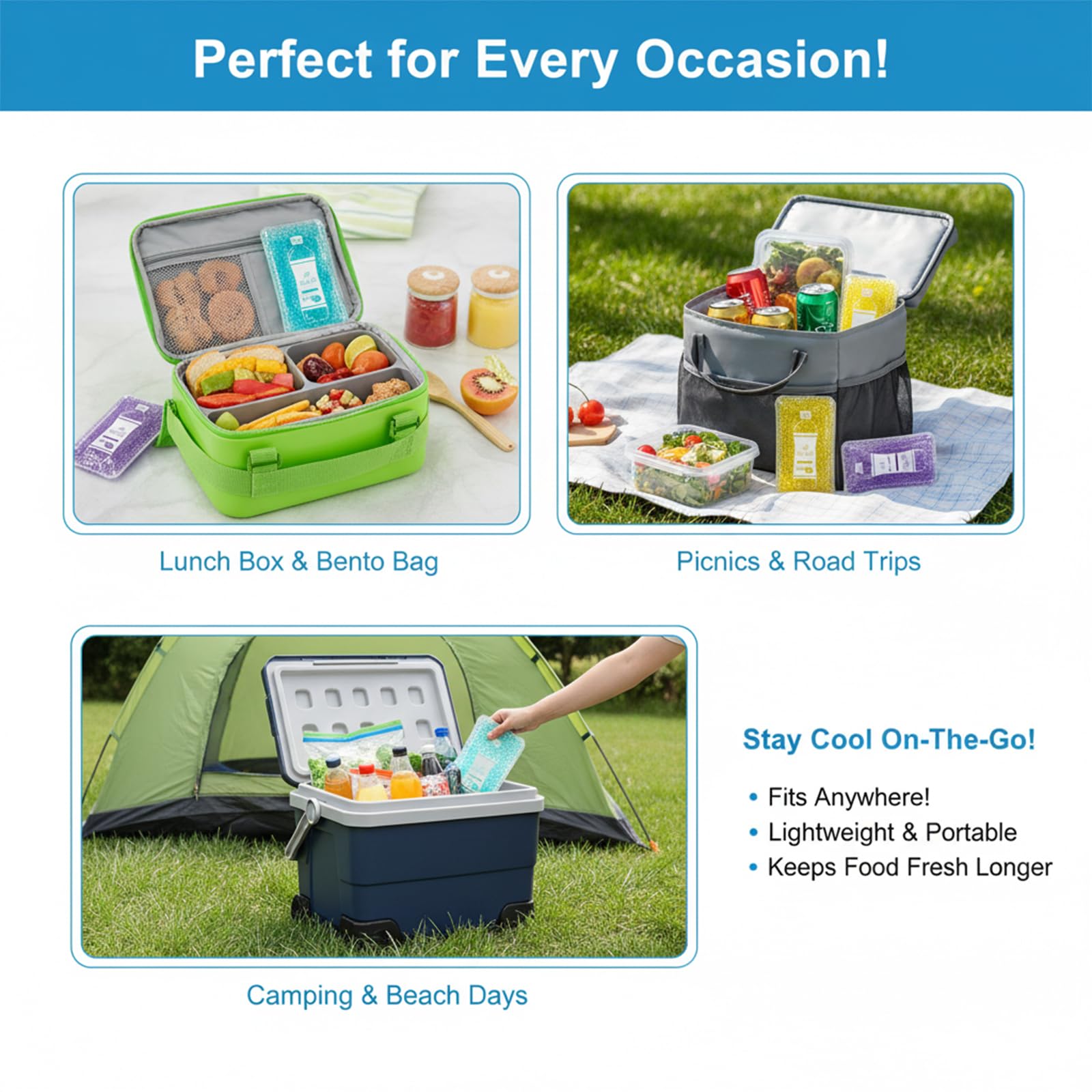Reusable Ice Packs For Coolers - 5 Pack Freezable Gel Packs For Lunch Box, Camping, Picnic, Medical Cold Therapy - Leakproof & L