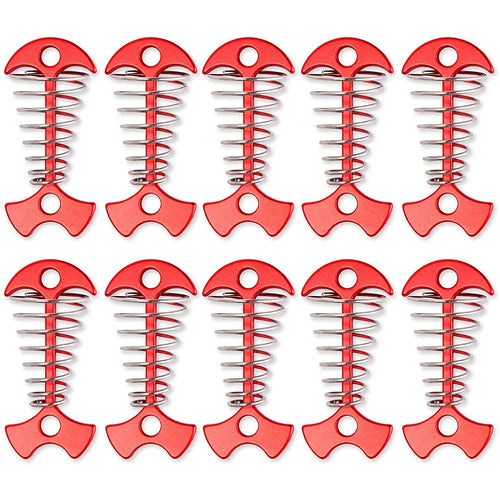 Alnicov 10Pcs Deck Plank Board Tent Stakes,Fishbone Deck Anchor Pegs With Spring Buckle For Outdoor Camping Hiking,Red