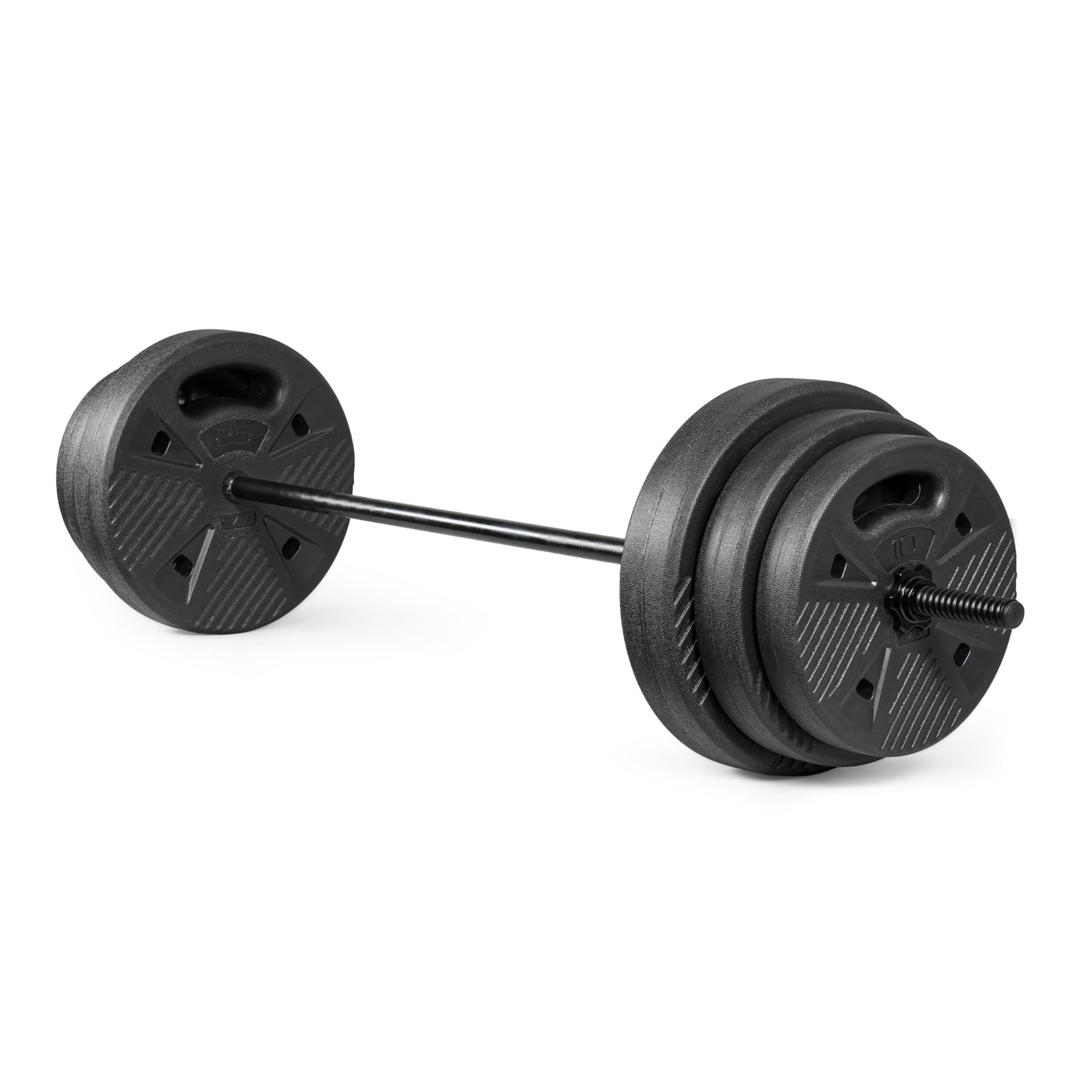 CAP Threaded Barbell Set with 100 LB Cement Grip Plates | 47 Threaded Bar, 25LB / 15LB / 10LB Grip Plates, Star Collars, Home Gy