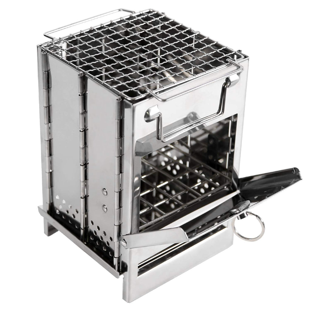 Redcamp Wood Burning Camp Stove Folding Stainless Steel 304# Grill, Small Portable Backpacking Stove For Hiking Camping Picnic B