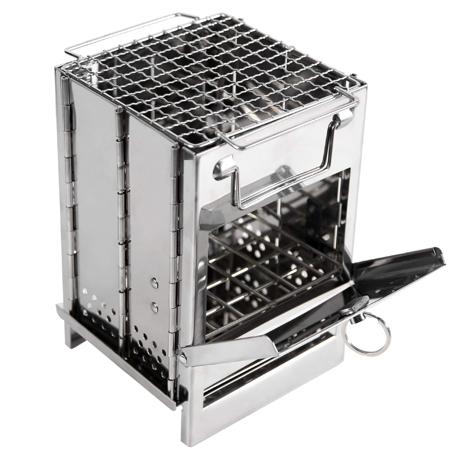 Redcamp Wood Burning Camp Stove Folding Stainless Steel 304# Grill, Small Portable Backpacking Stove For Hiking Camping Picnic B